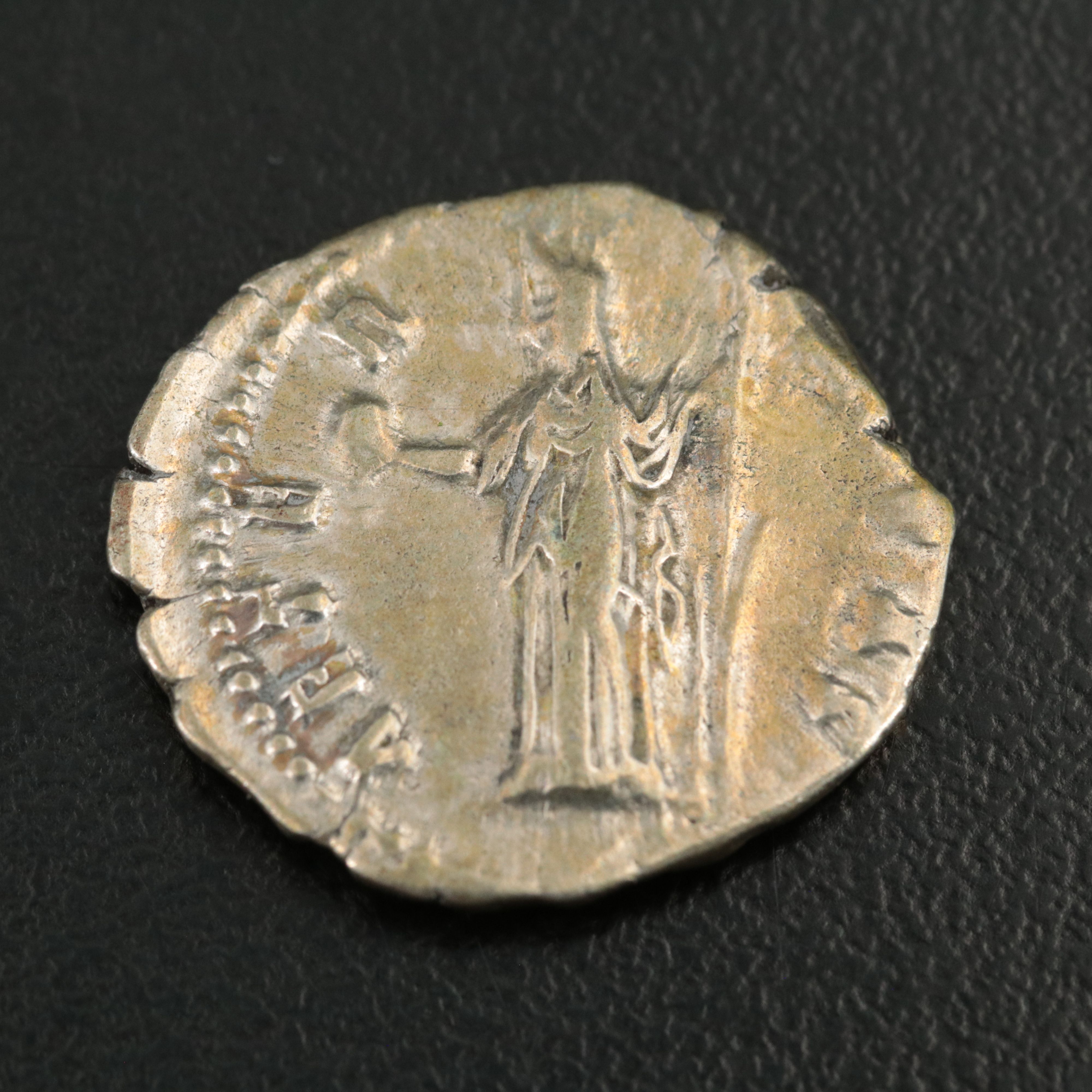Ancient Roman Imperial AR Denarius Coin of Faustina I, ca. 141 A.D.