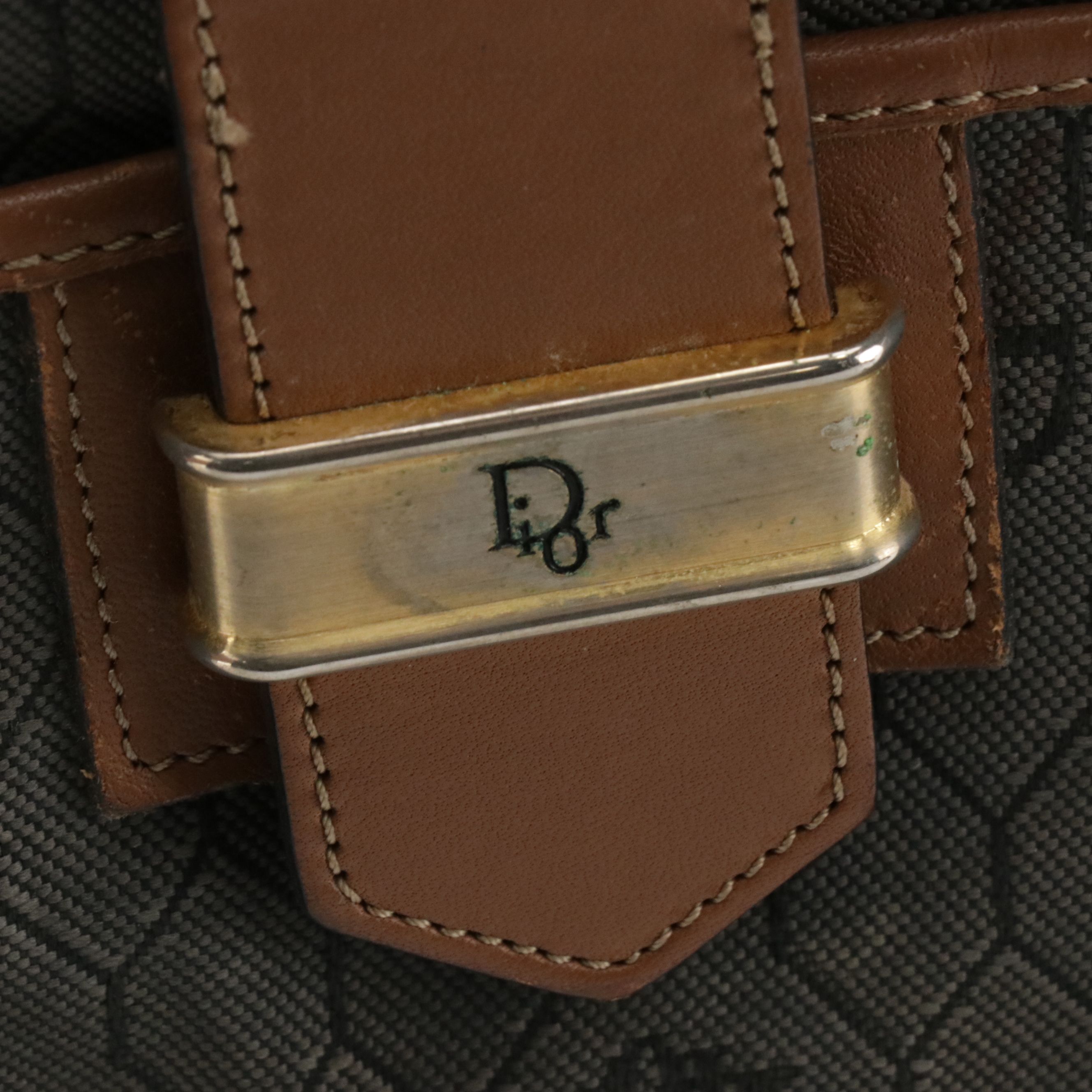 Christian Dior Gray Honeycomb Canvas and Brown Leather Crossbody Bag