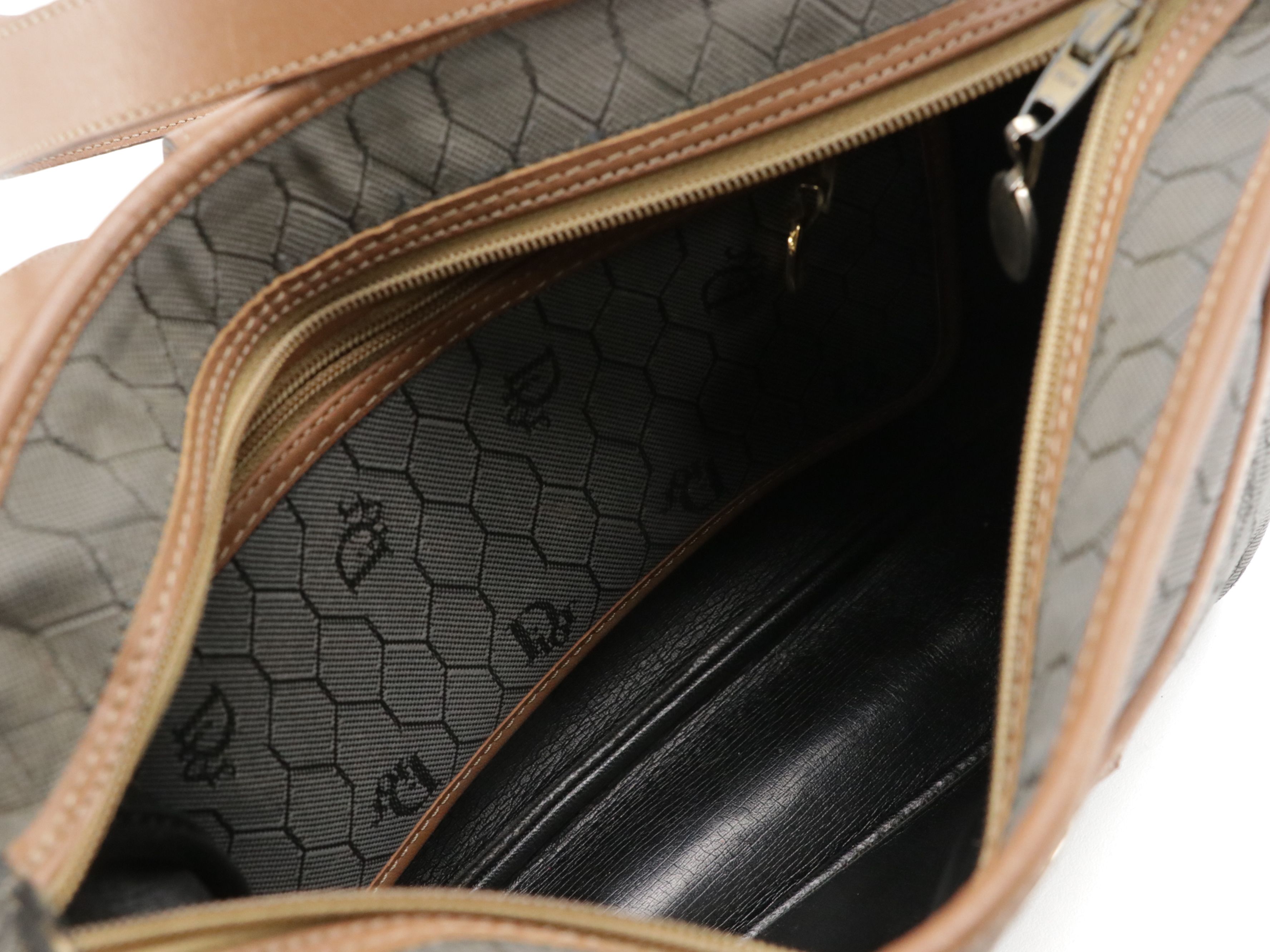 Christian Dior Gray Honeycomb Canvas and Brown Leather Crossbody Bag