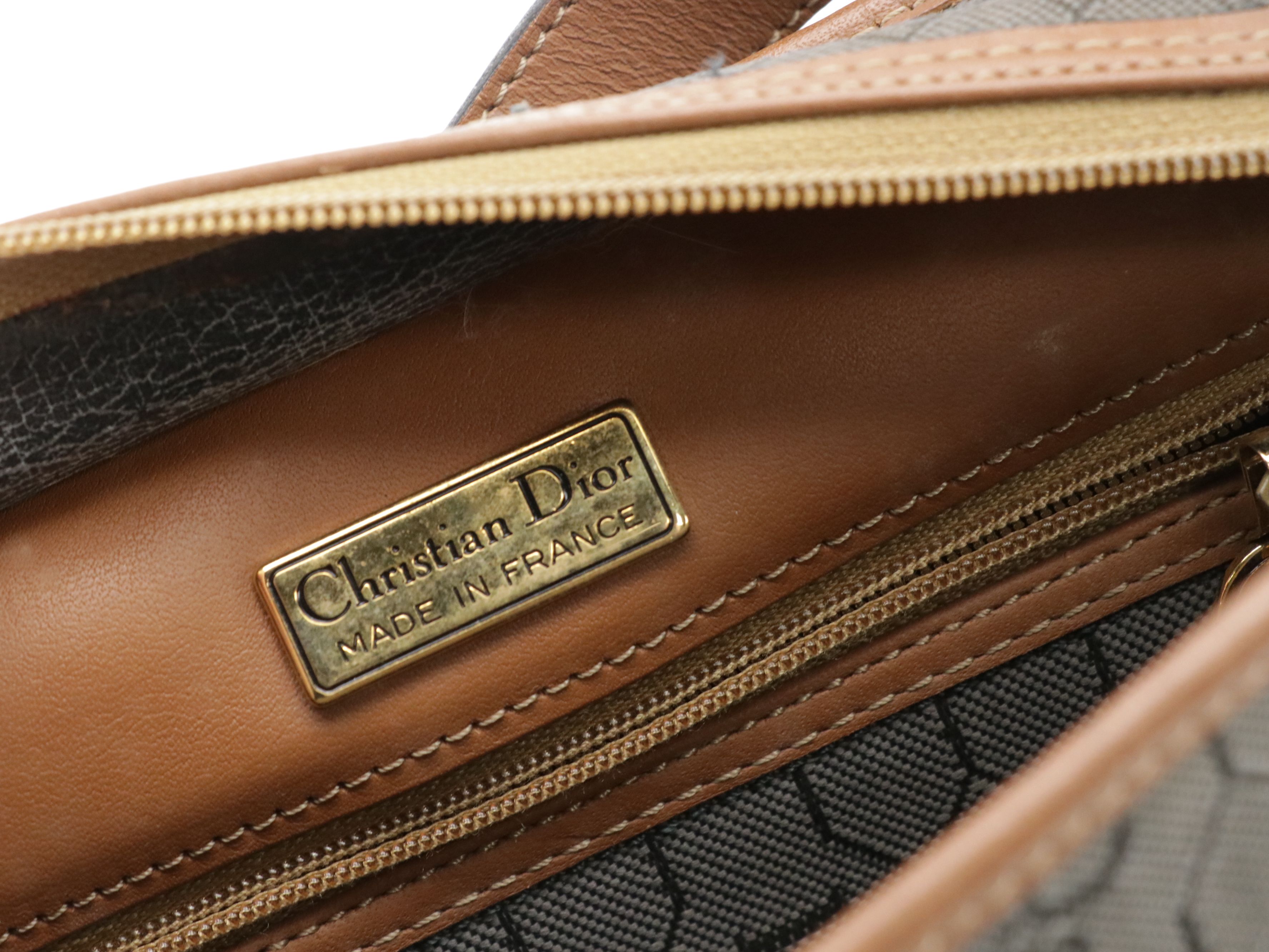 Christian Dior Gray Honeycomb Canvas and Brown Leather Crossbody Bag