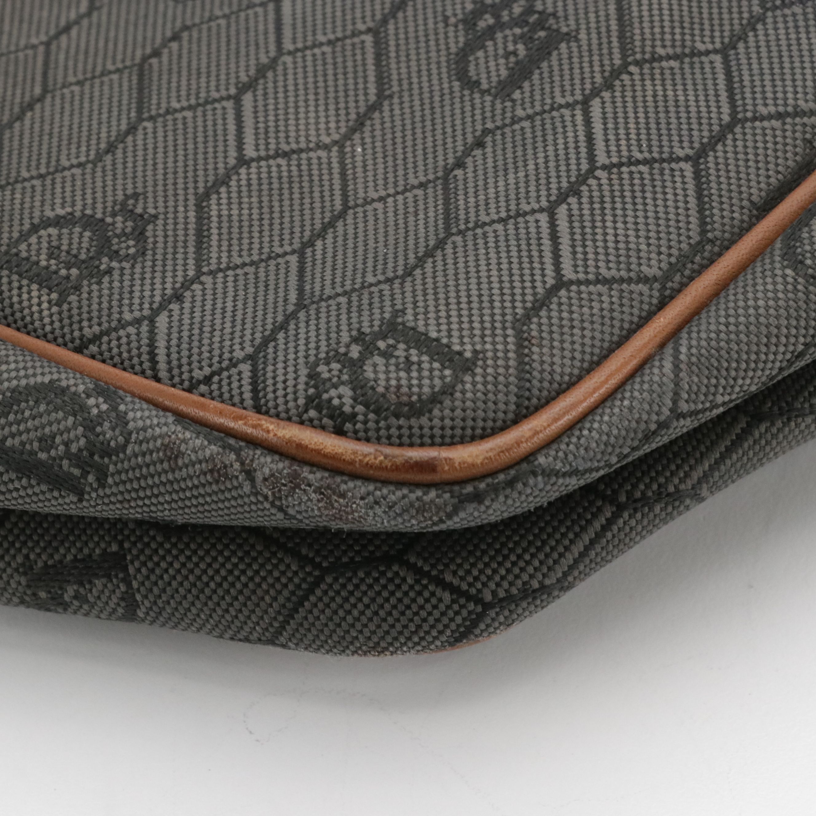 Christian Dior Gray Honeycomb Canvas and Brown Leather Crossbody Bag