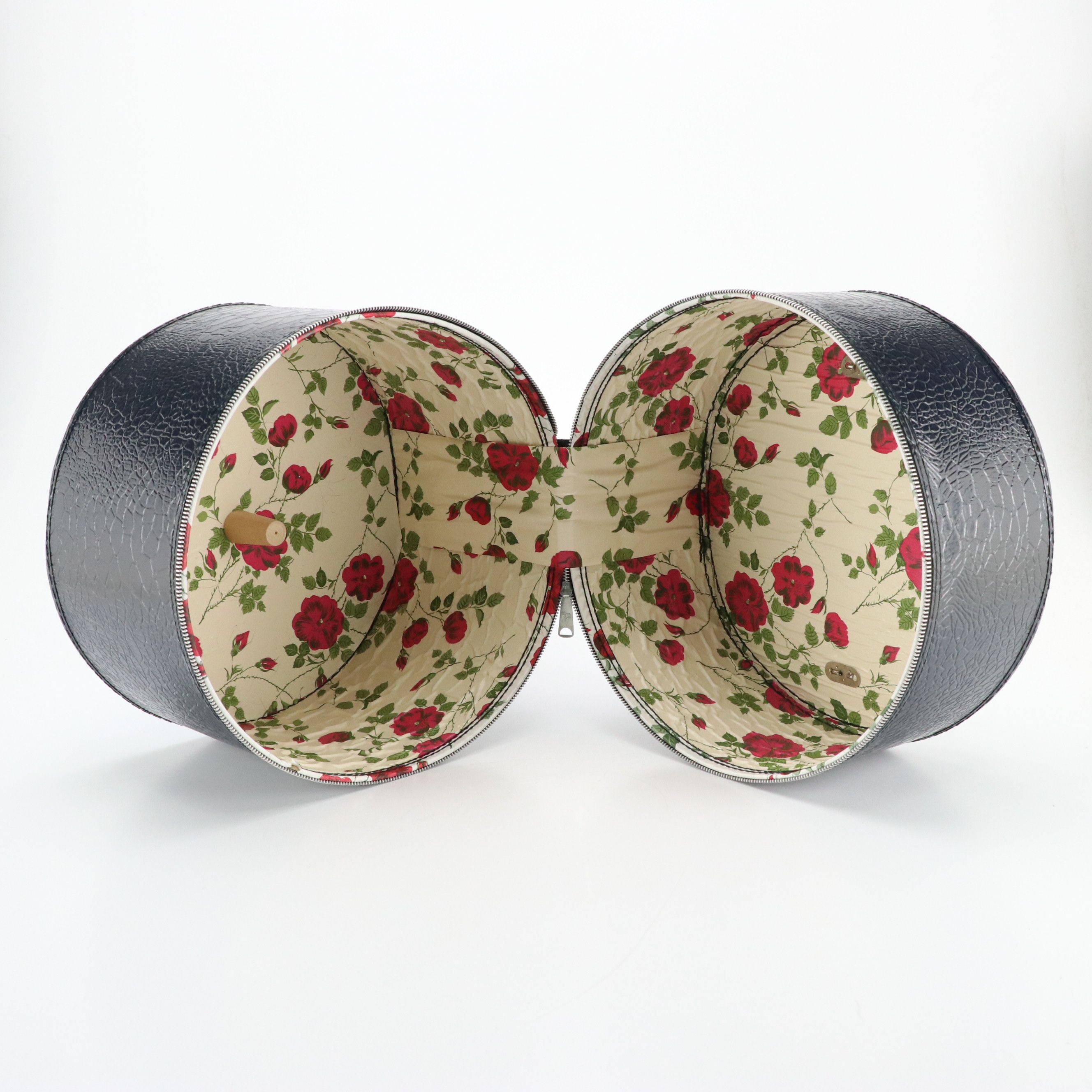 Vintage Navy Blue Croc Embossed Leather Hat Box