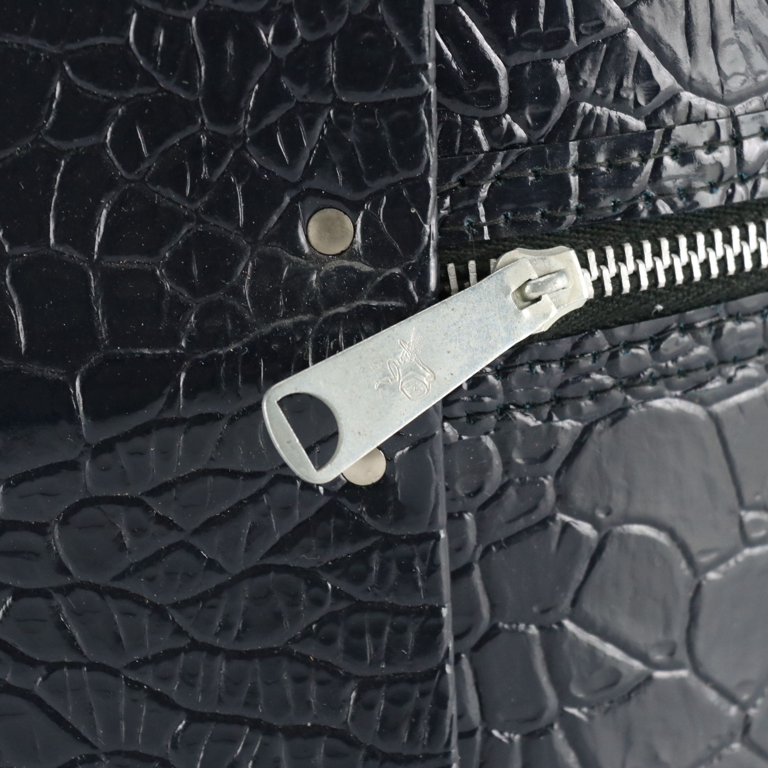 Vintage Navy Blue Croc Embossed Leather Hat Box