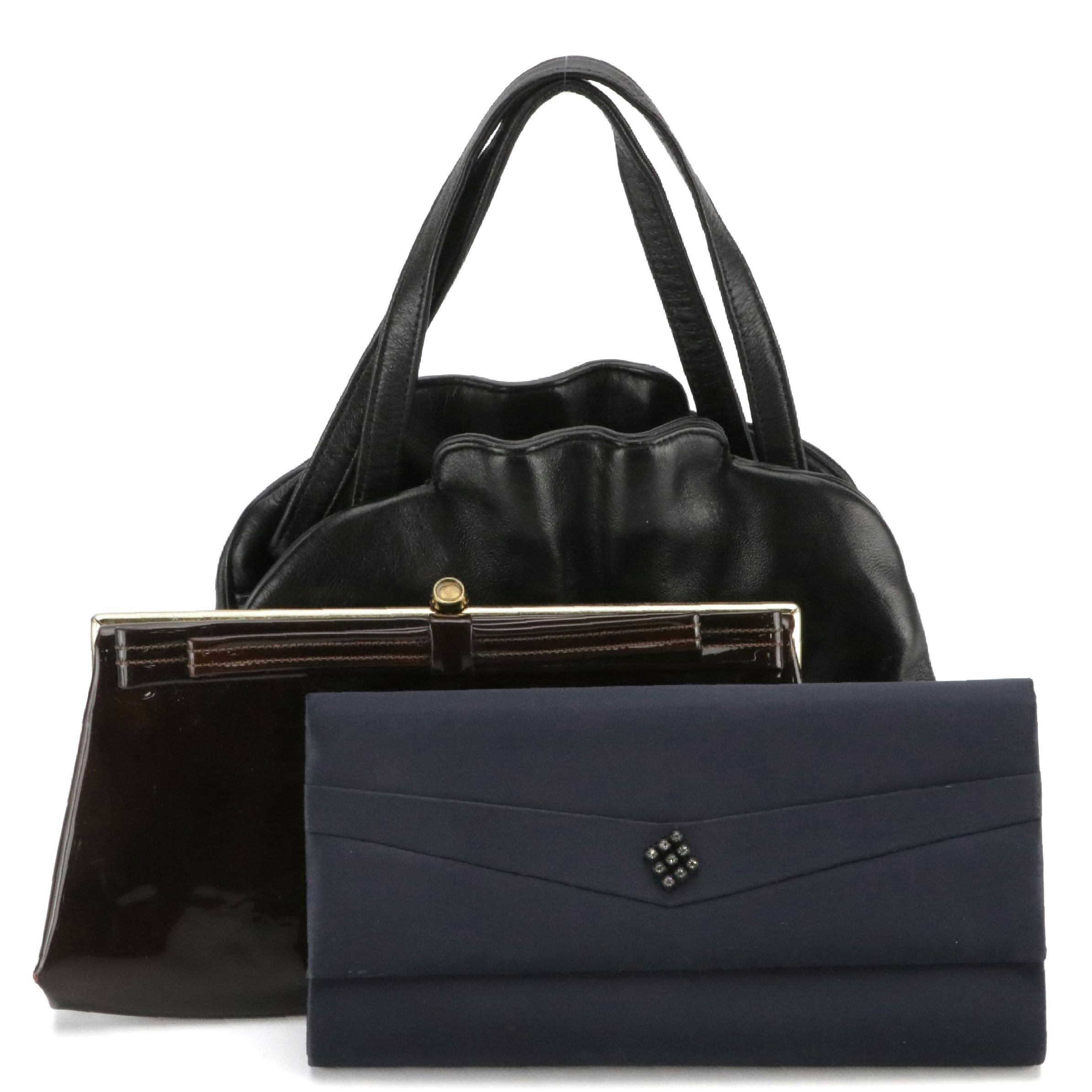 Magid Satin Clutch, Ingber Leather Handbag, and Other Patent Leather Clutch