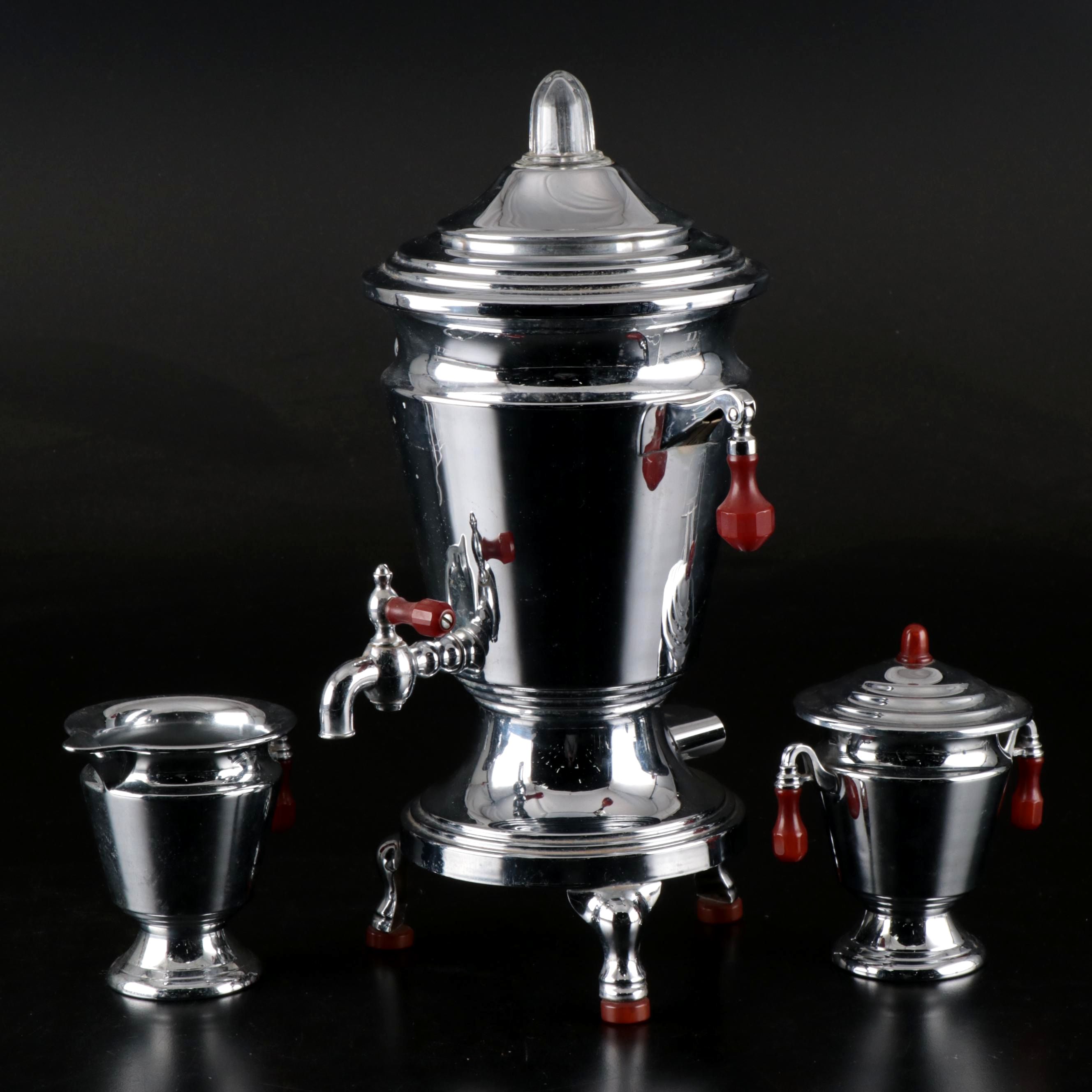 Farberware Art Deco Stainless Steel Coffee Percolator with Creamer and Sugar