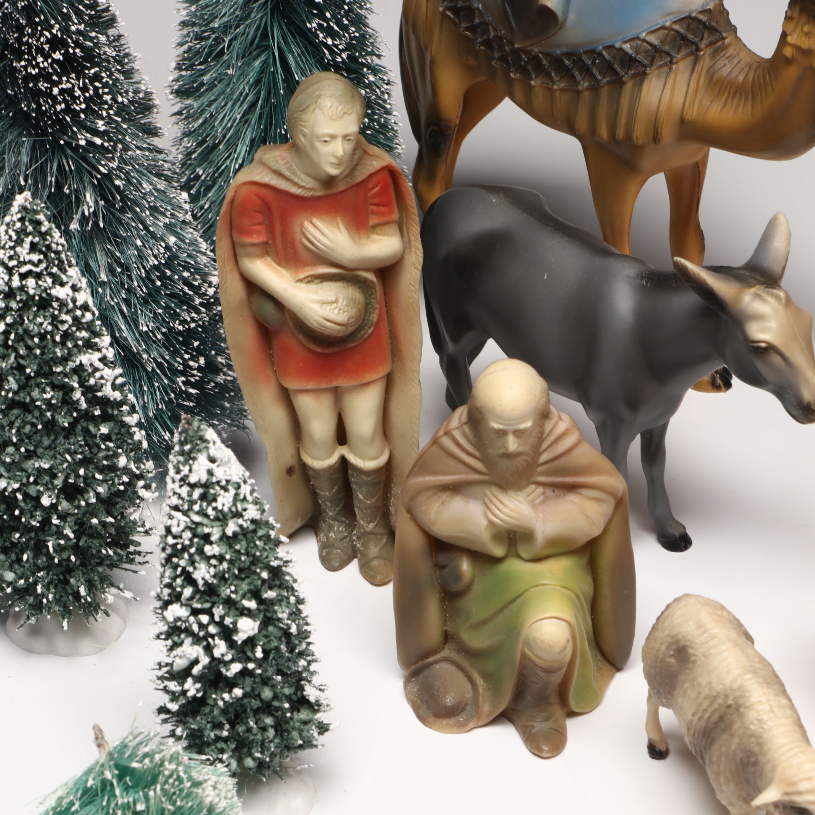 Japanese Christmas Deer with Nativity and Tree Figurines