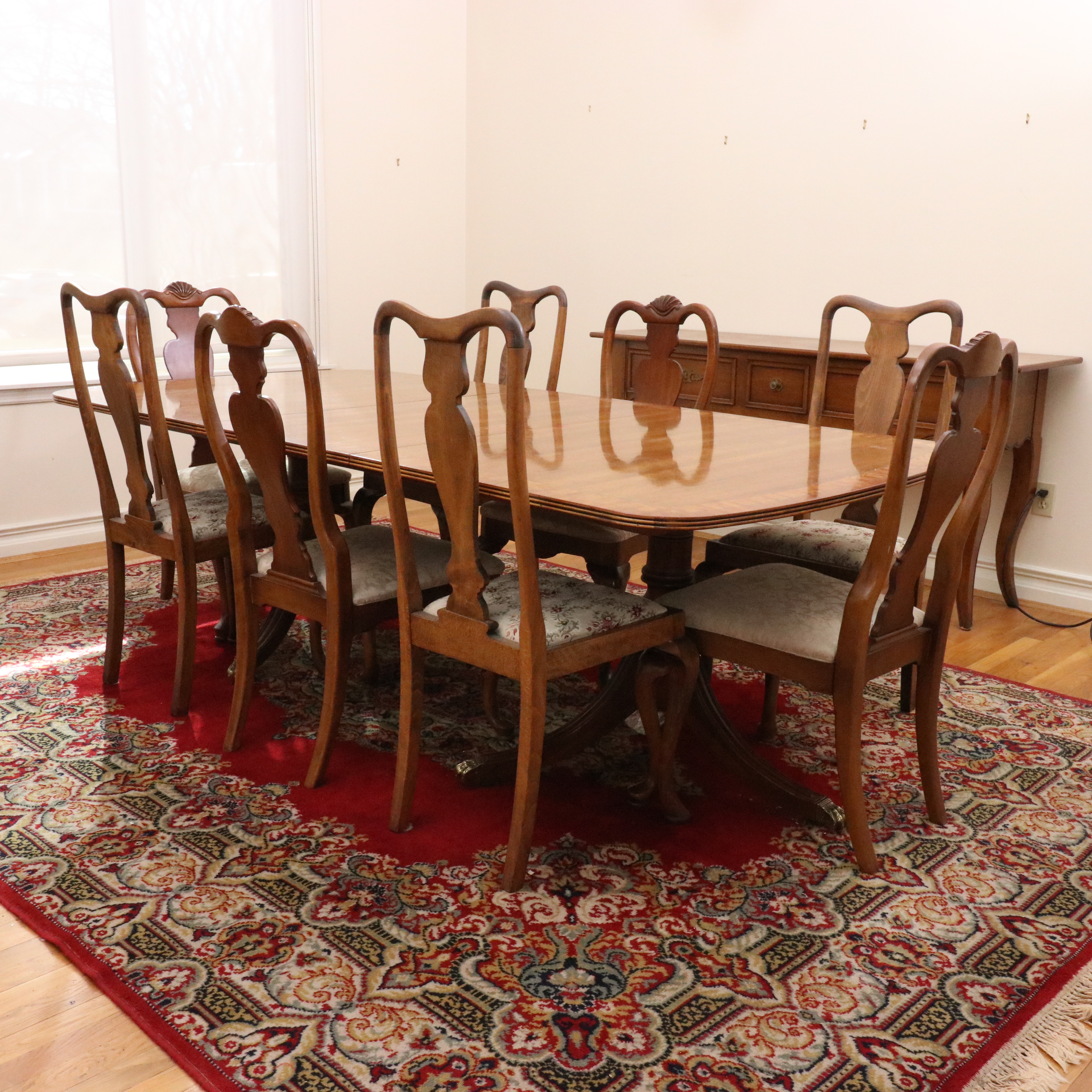 Nine Piece Dining Set with Henredon Duncan Phyfe Style Table