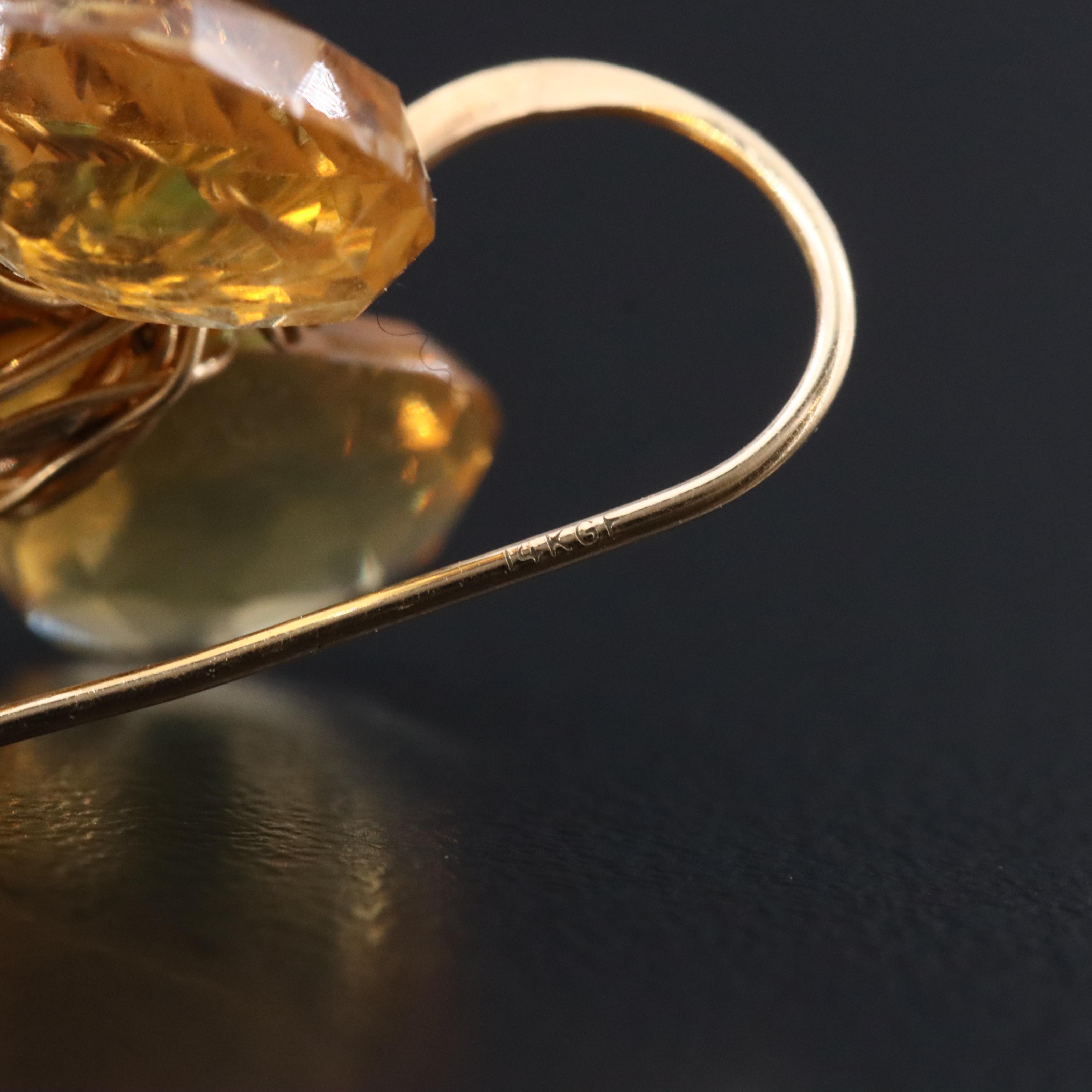 14K Gold Filled Cluster Citrine, Tourmaline and Rhodolite Garnet Drop Earrings