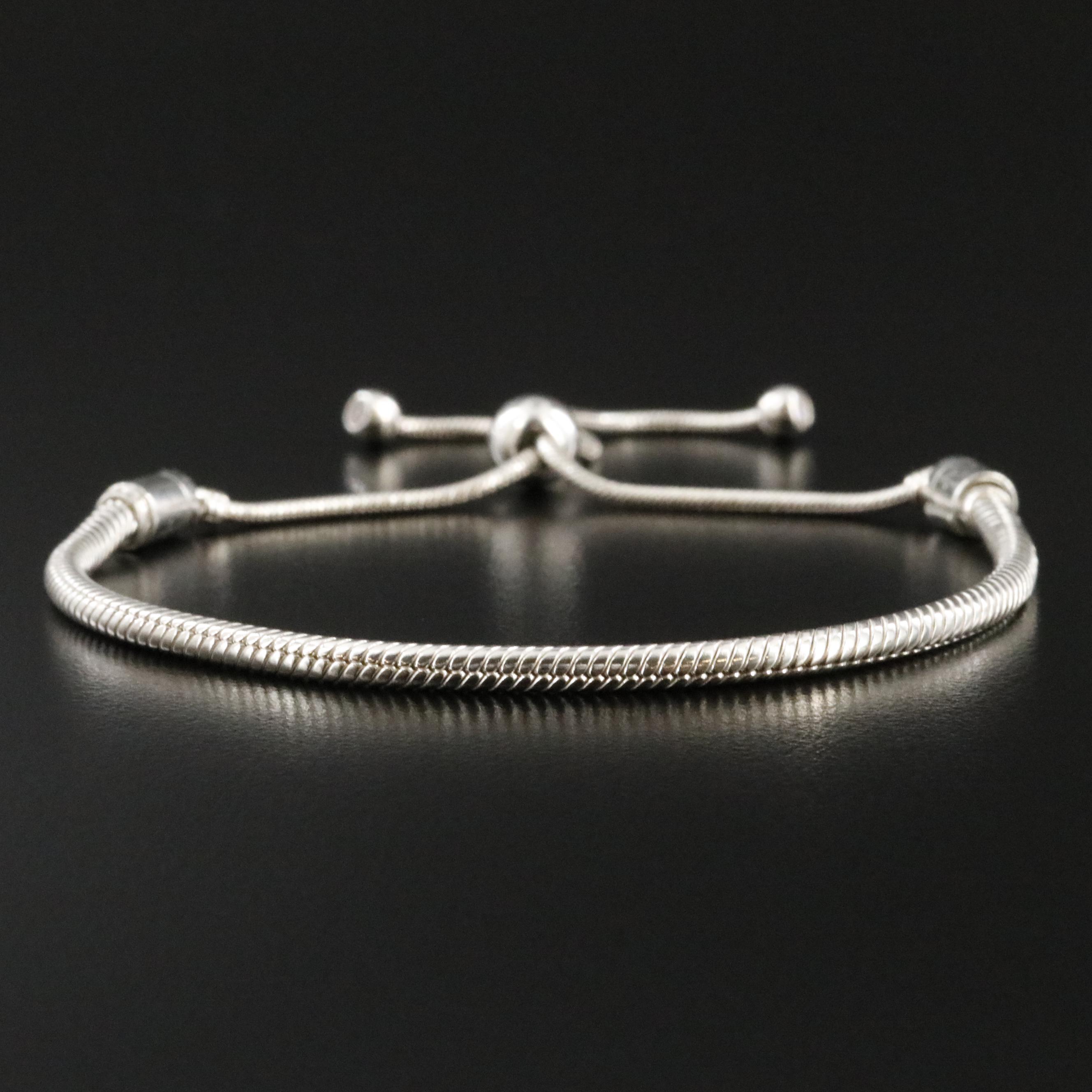 Pandora Moments Sterling Bolo Bracelet with CZ Detail