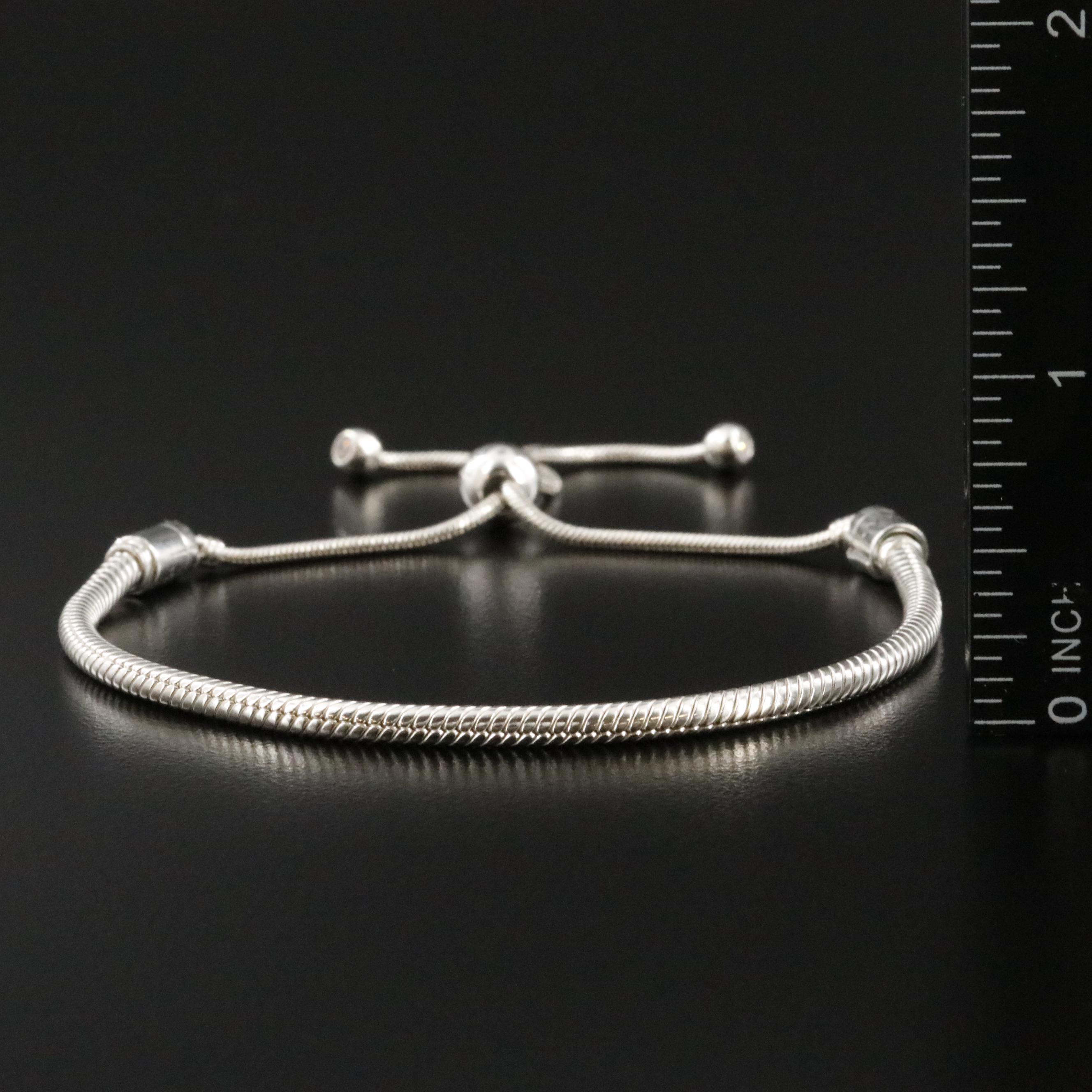 Pandora Moments Sterling Bolo Bracelet with CZ Detail