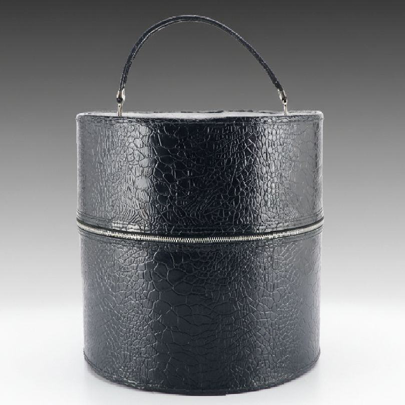 Vintage Navy Blue Croc Embossed Leather Hat Box