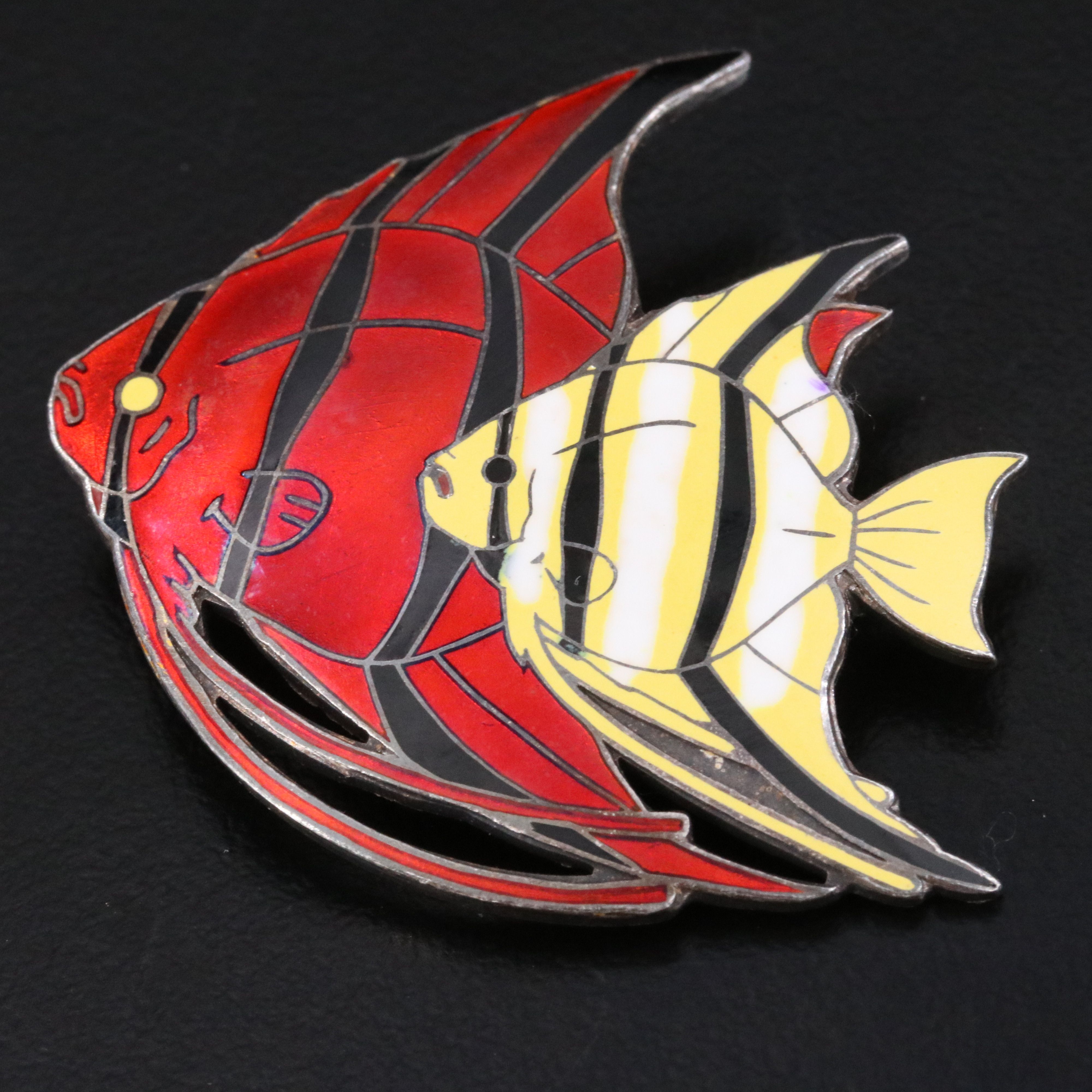 Vintage Sterling Enamel Angel Fish Brooch