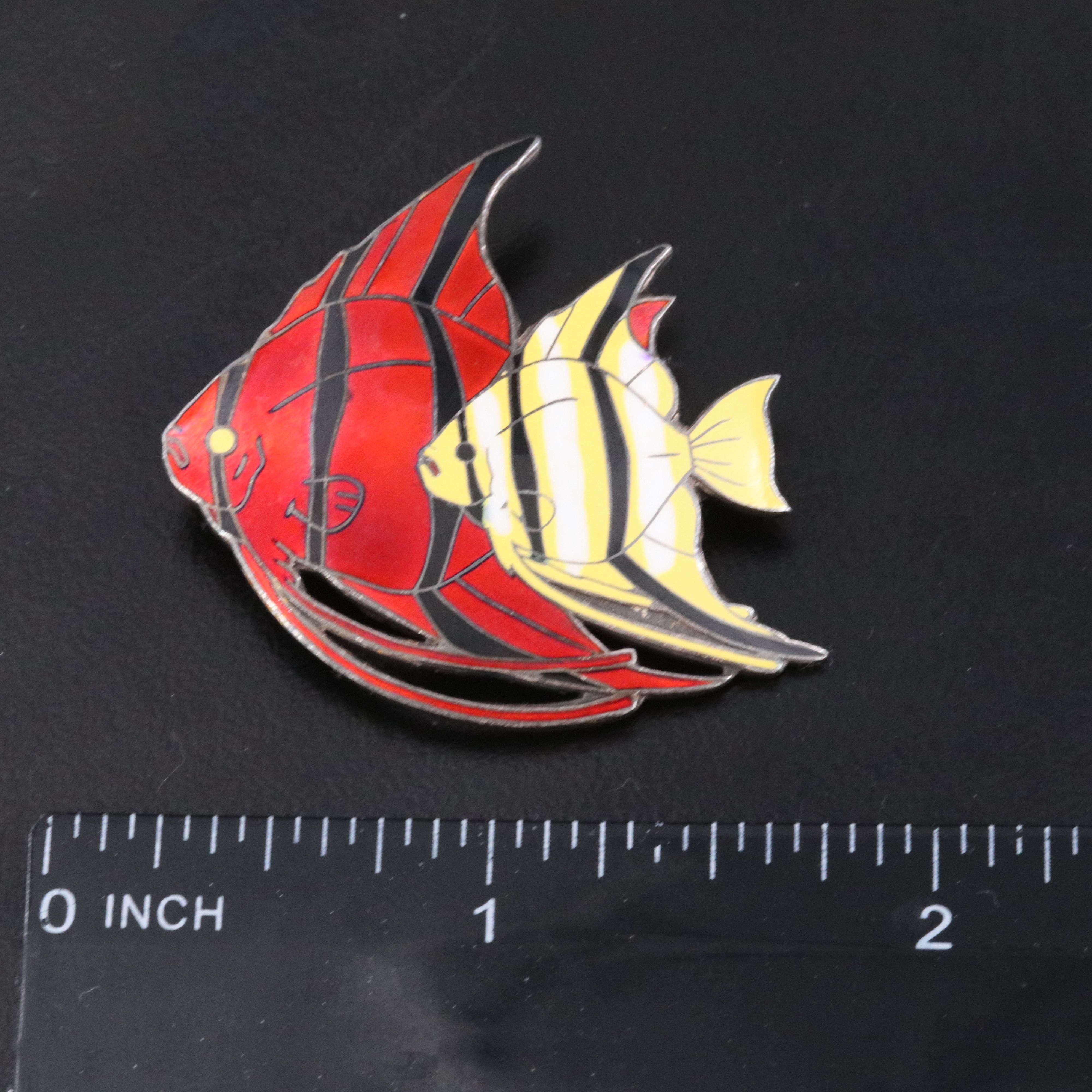 Vintage Sterling Enamel Angel Fish Brooch