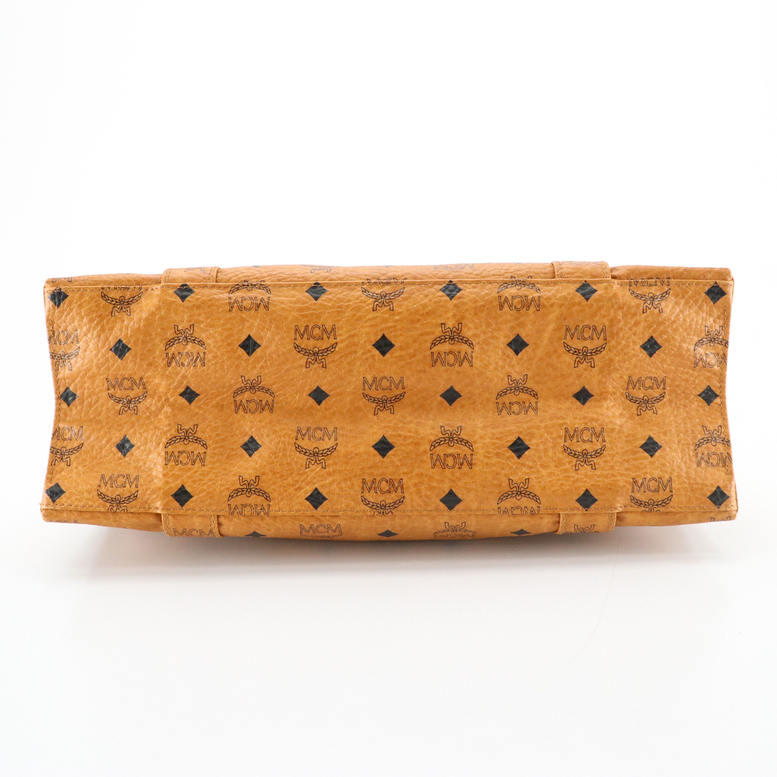 MCM Long Handle Medium Tote Bag in Cognac Visetos Canvas