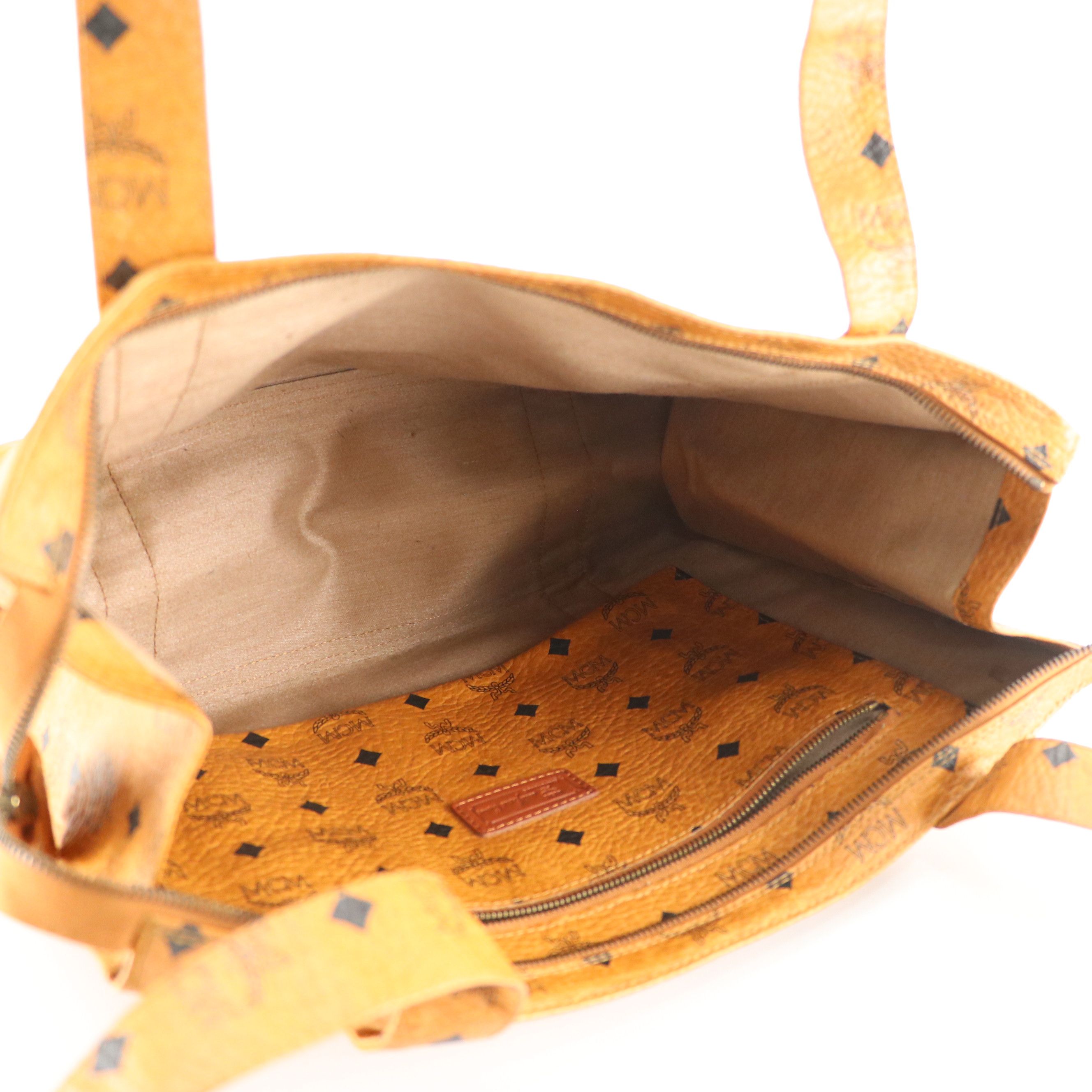 MCM Long Handle Medium Tote Bag in Cognac Visetos Canvas