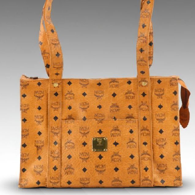 MCM Long Handle Medium Tote Bag in Cognac Visetos Canvas