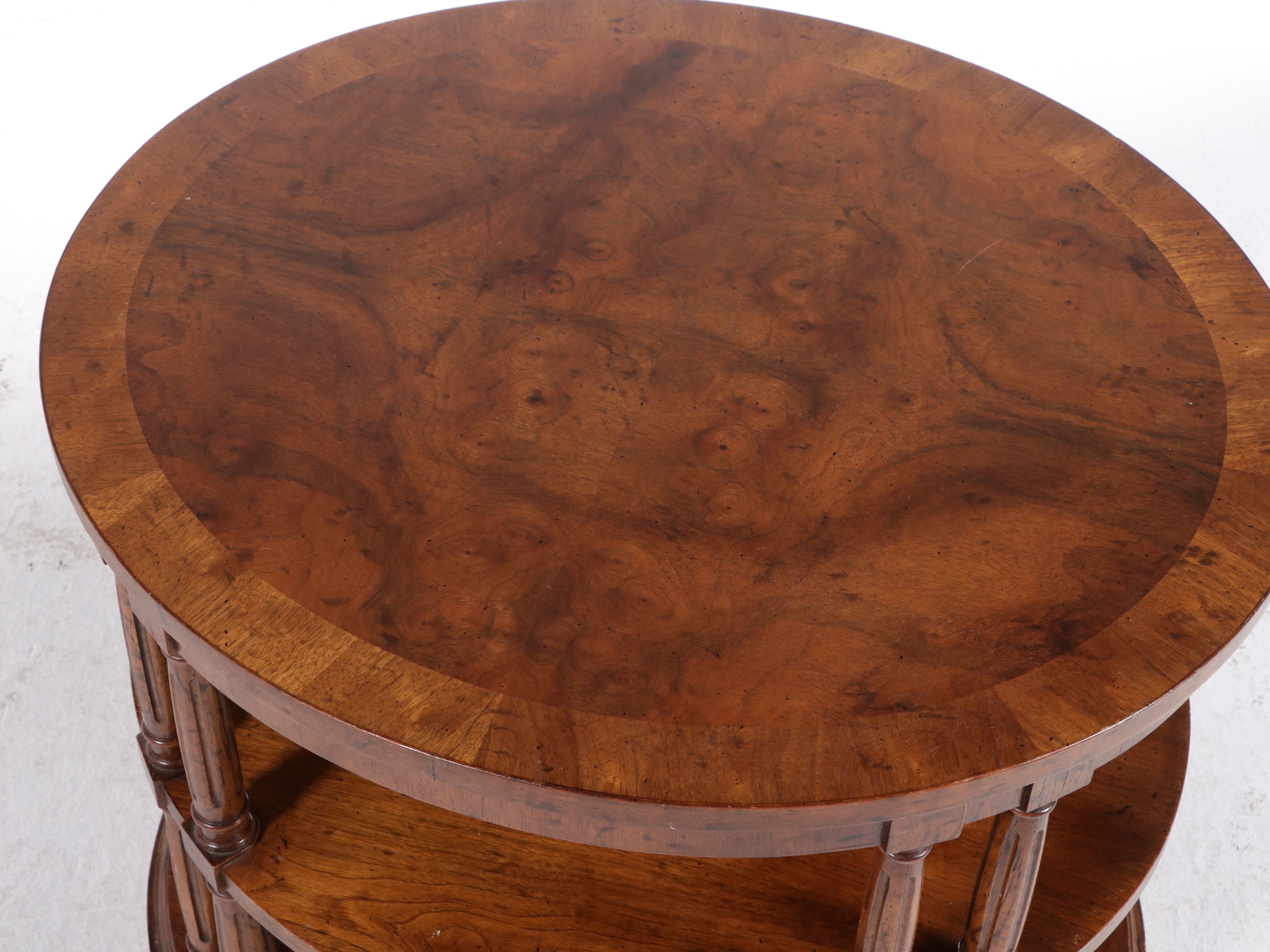 Regency Style Three-Tiered Walnut Finish Side Table