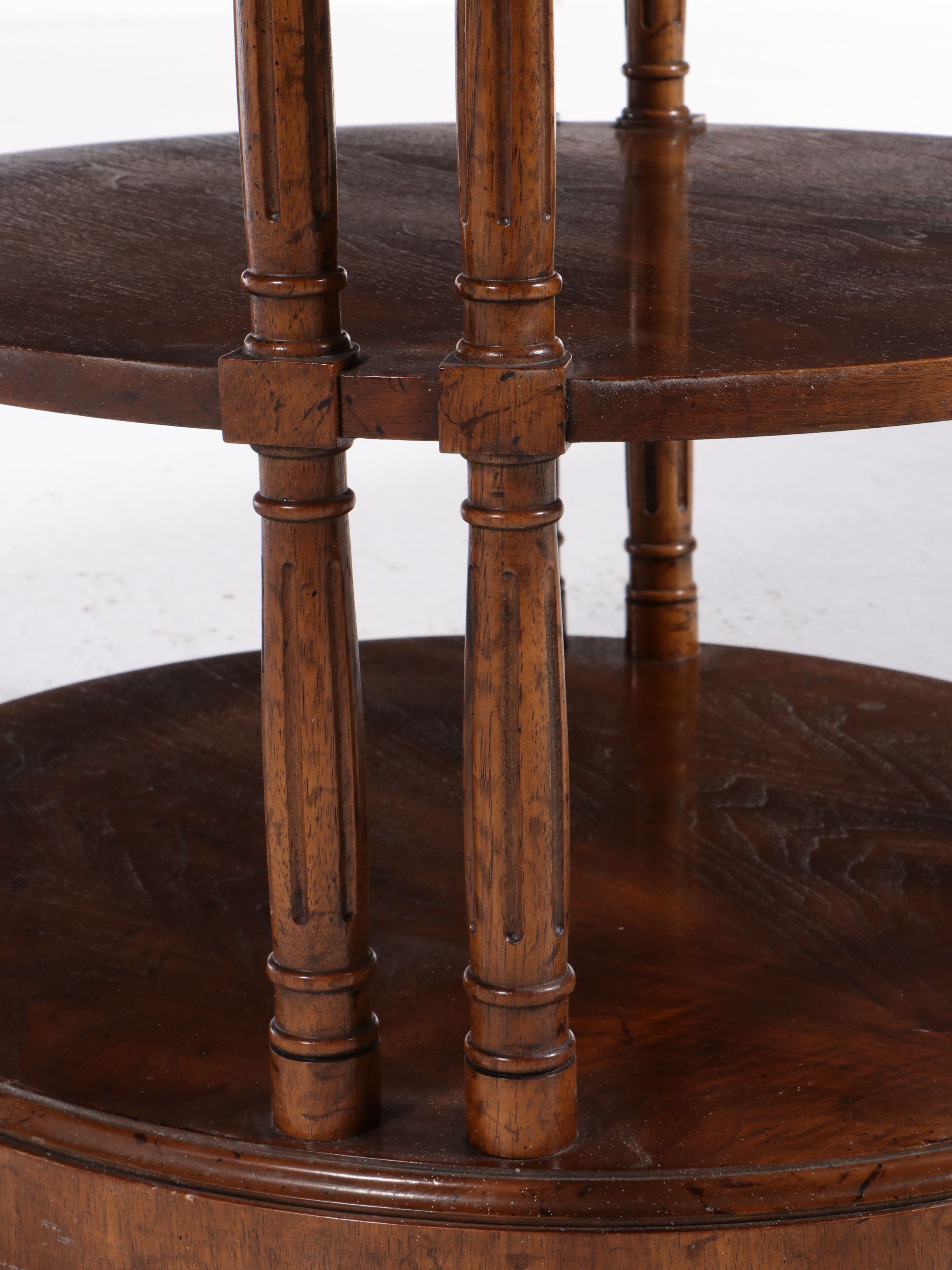 Regency Style Three-Tiered Walnut Finish Side Table