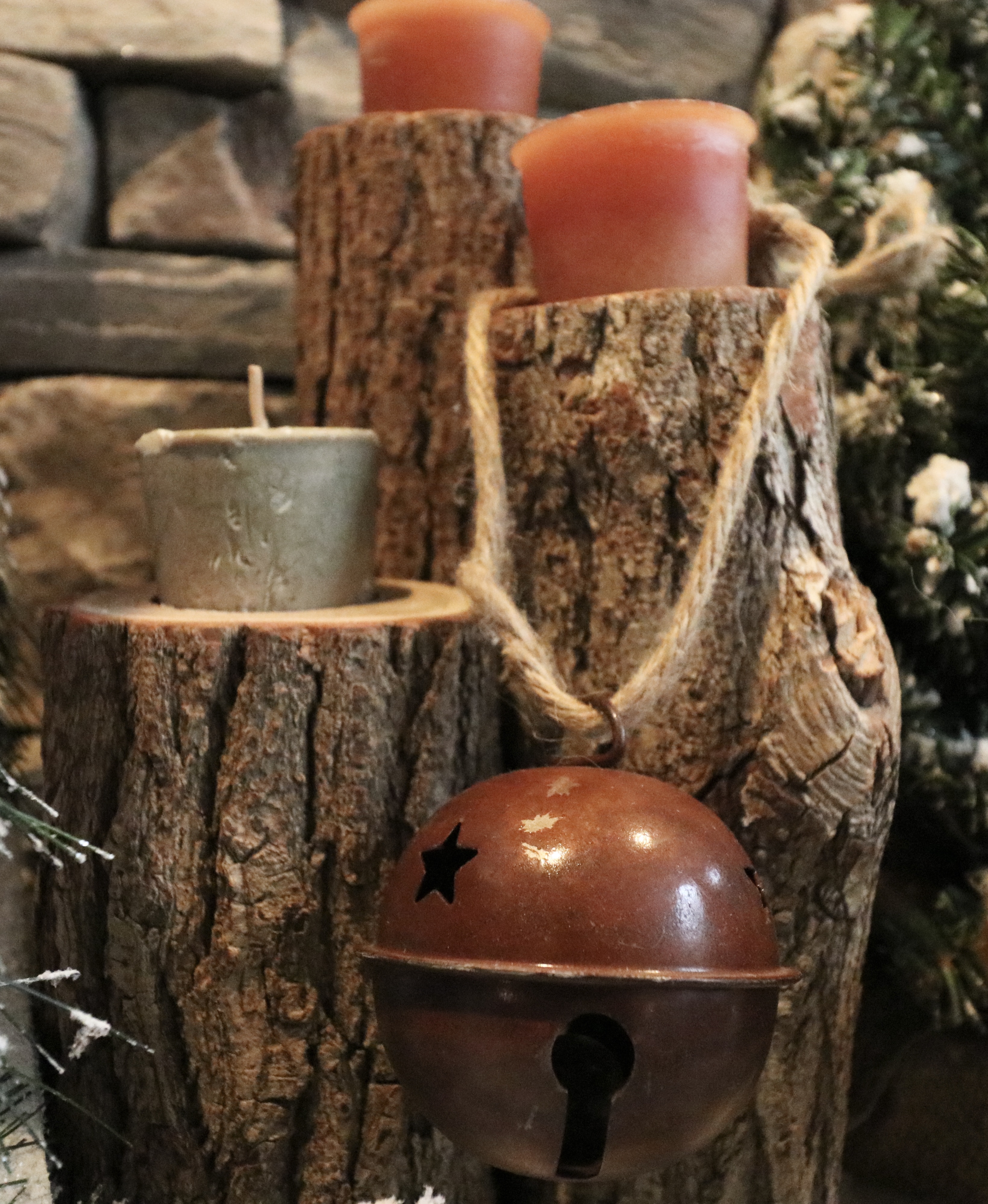 Woodland Christmas Mantel Decor with Flocked Garland