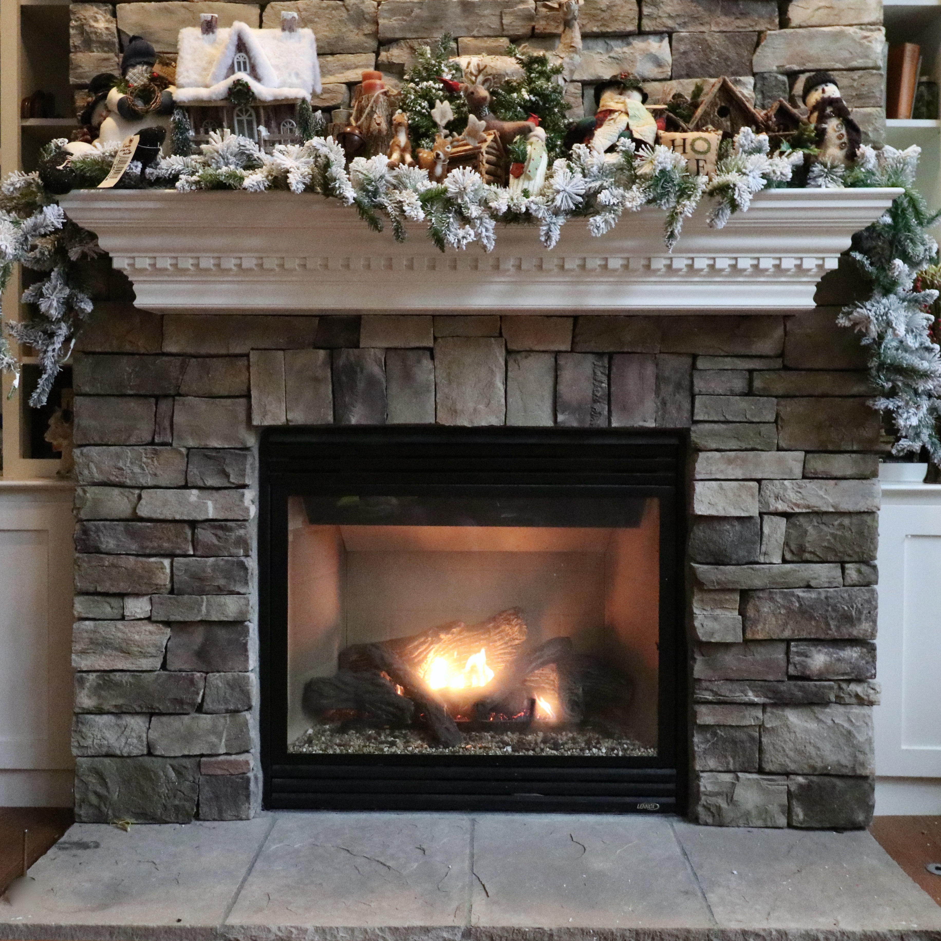 Woodland Christmas Mantel Decor with Flocked Garland
