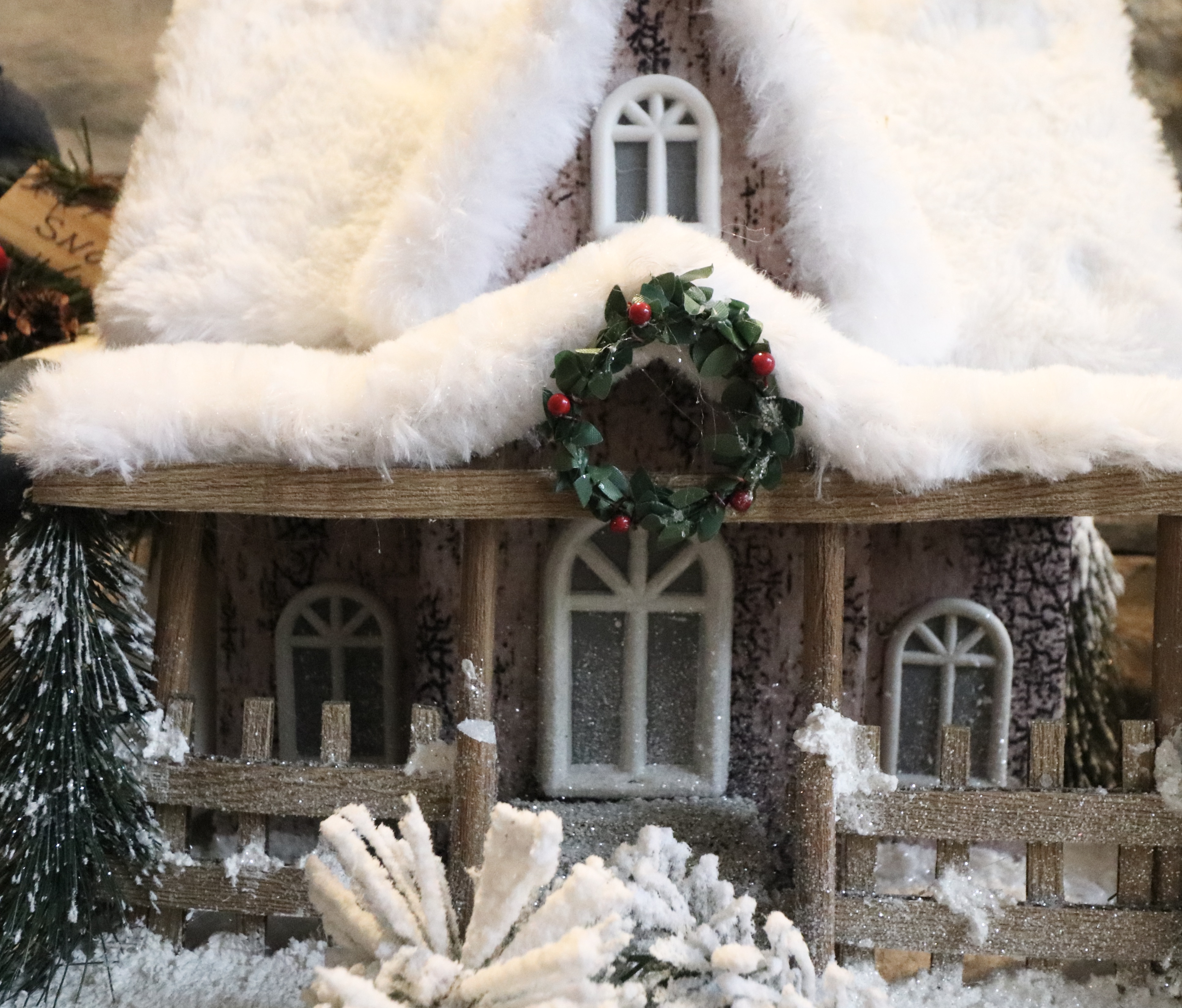 Woodland Christmas Mantel Decor with Flocked Garland