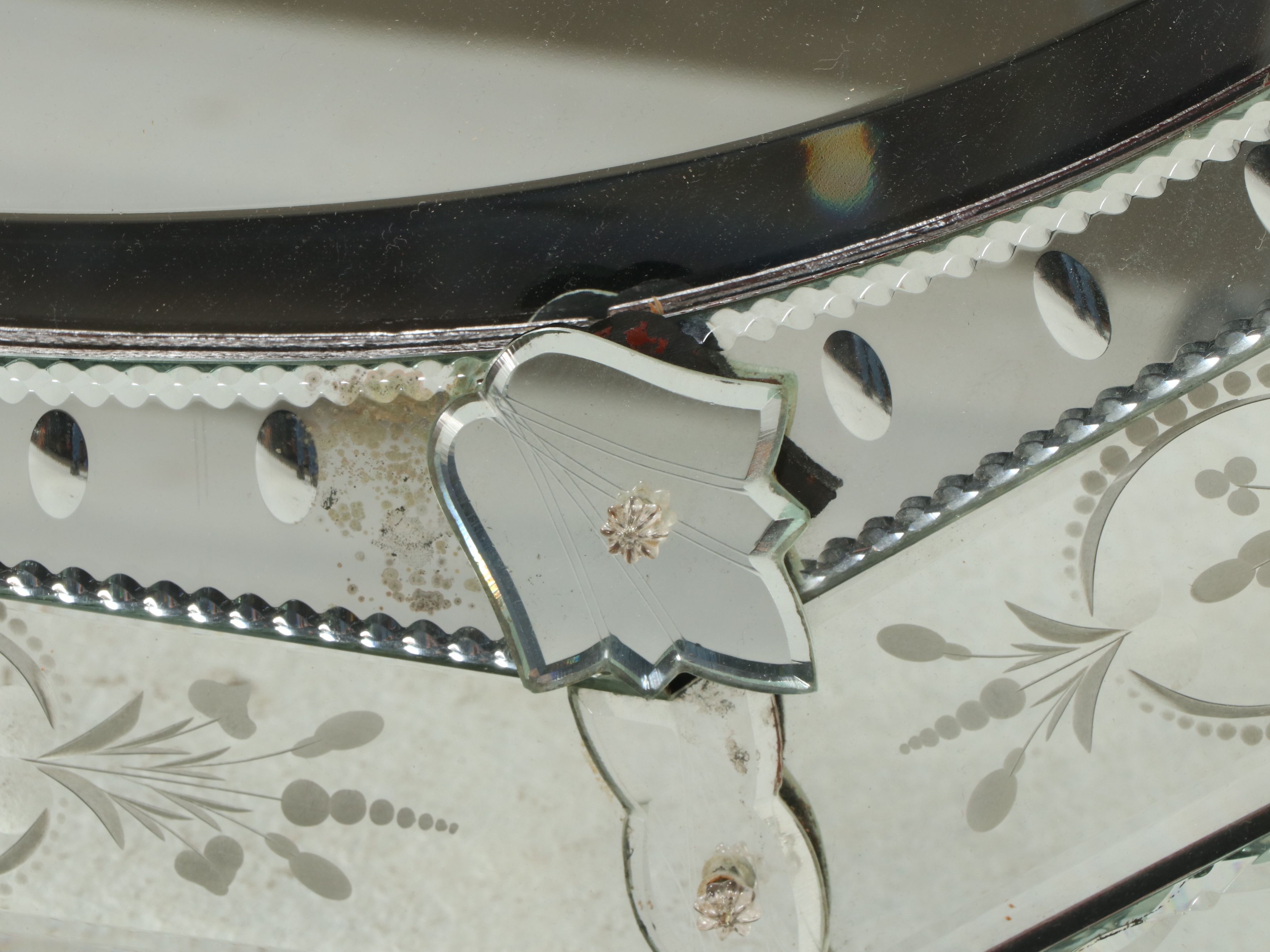 French Venetian Style Etched Glass Mirror, Mid to Late 20th Century