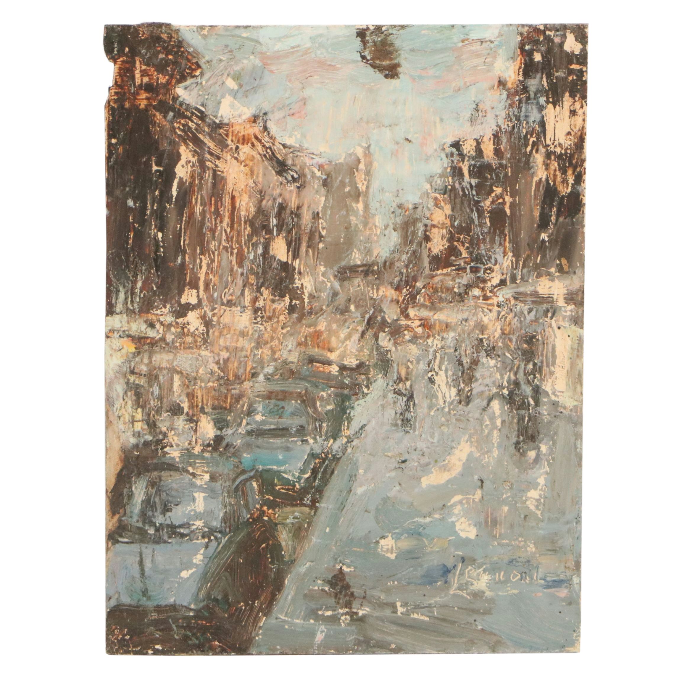 Bernard Lennon City Street Scene Oil Painting