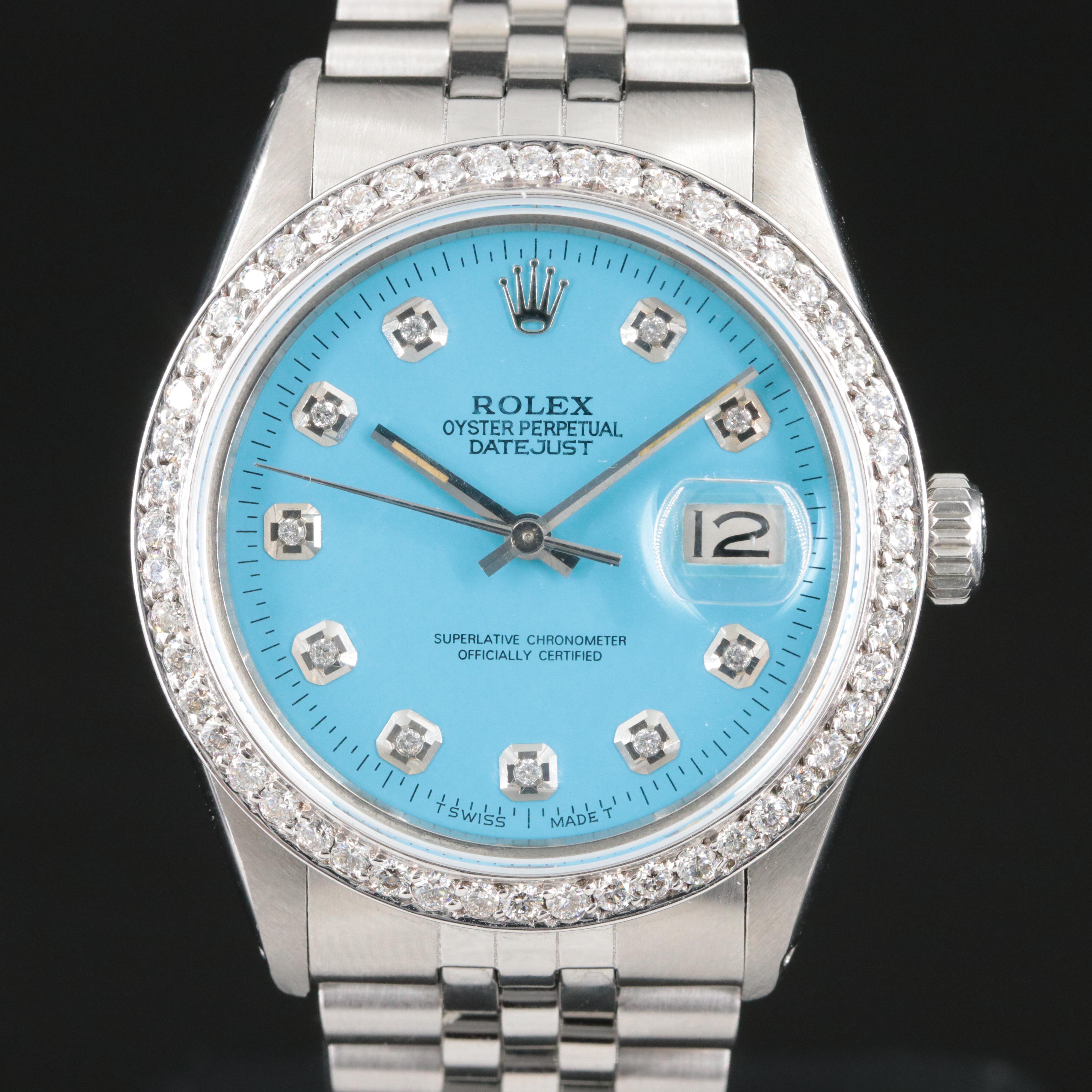 1979 Rolex Custom Diamond Bezel & Dial Datejust 36mm 16030 Watch