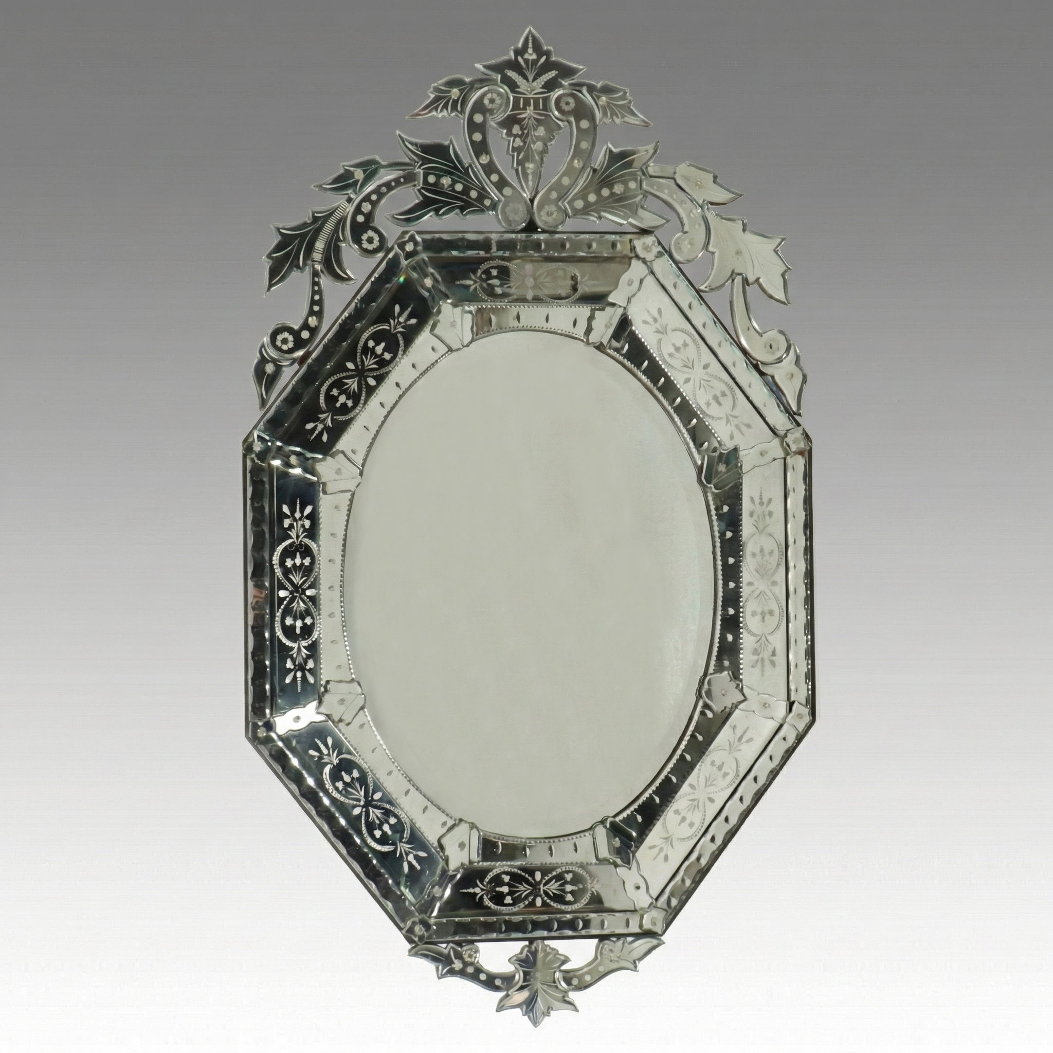French Venetian Style Etched Glass Mirror, Mid to Late 20th Century