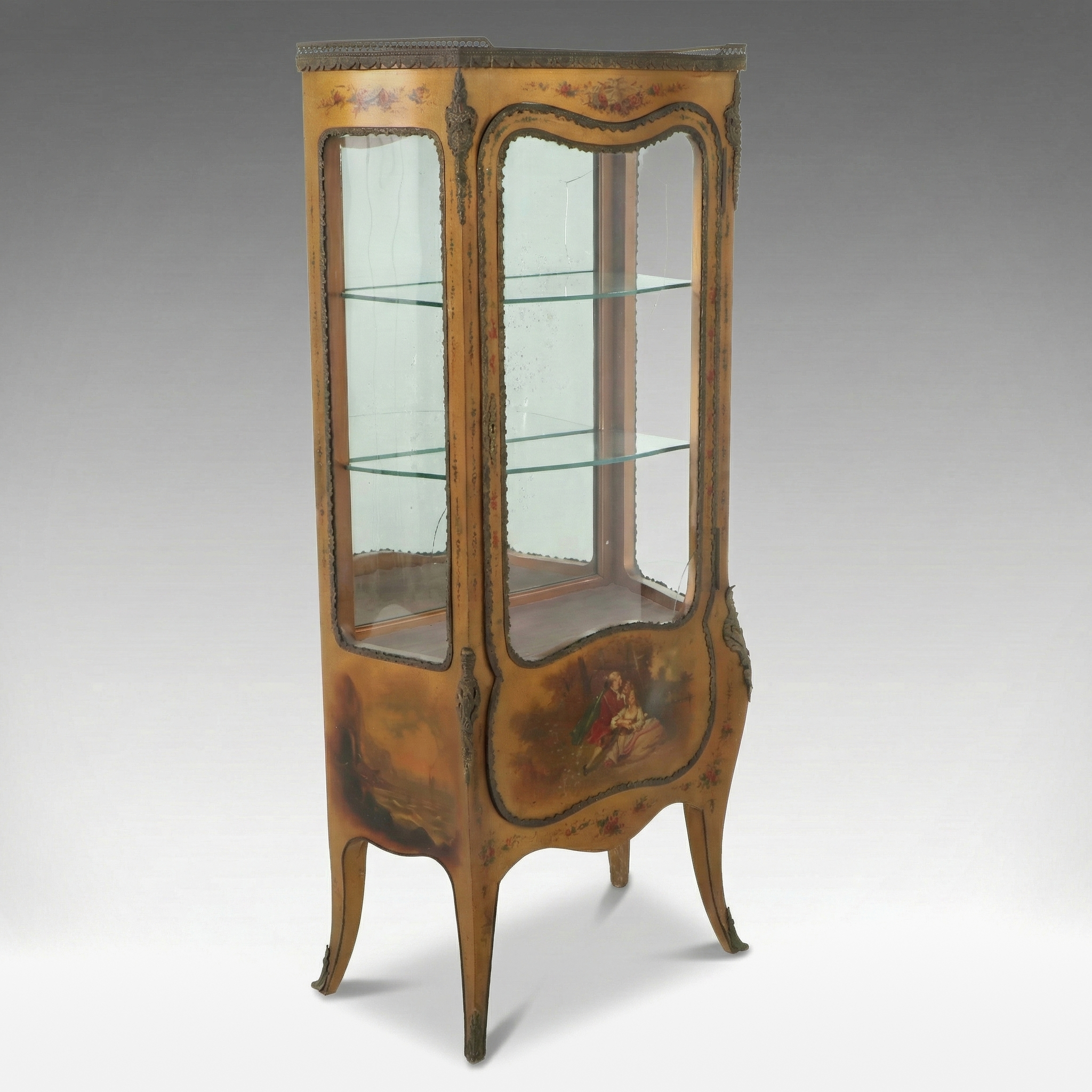 Robert Mitchell Louis XV Style Gilt and Paint-Decorated Vitrine, 20th Century