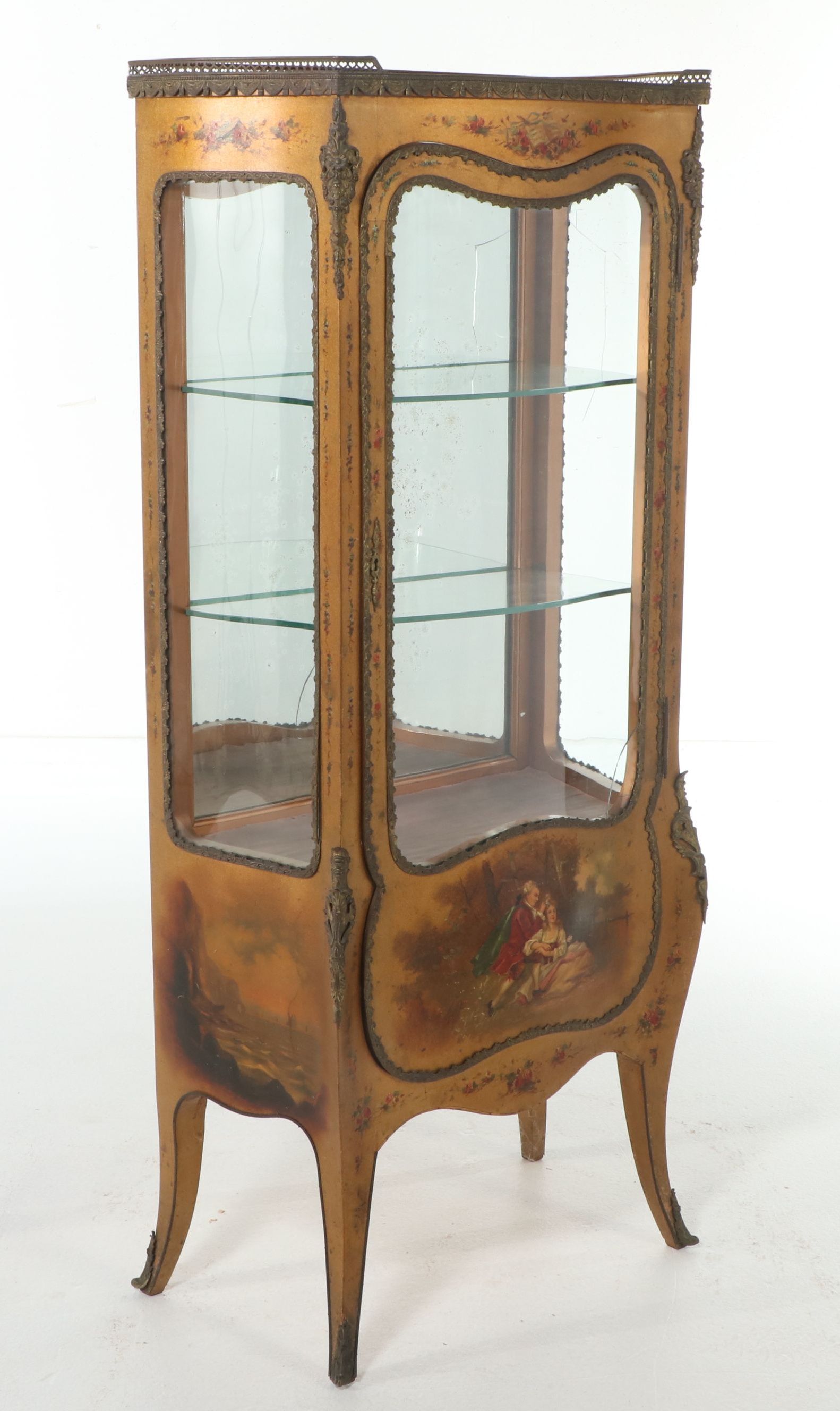 Robert Mitchell Louis XV Style Gilt and Paint-Decorated Vitrine, 20th Century
