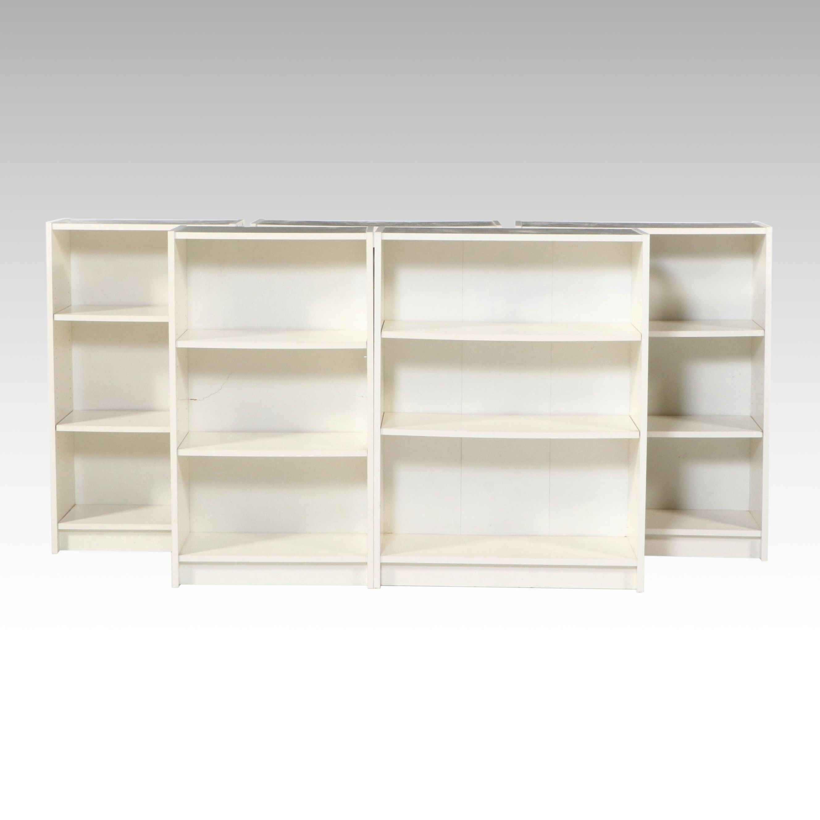 Set of Five White Wooden Freestanding Bookcases