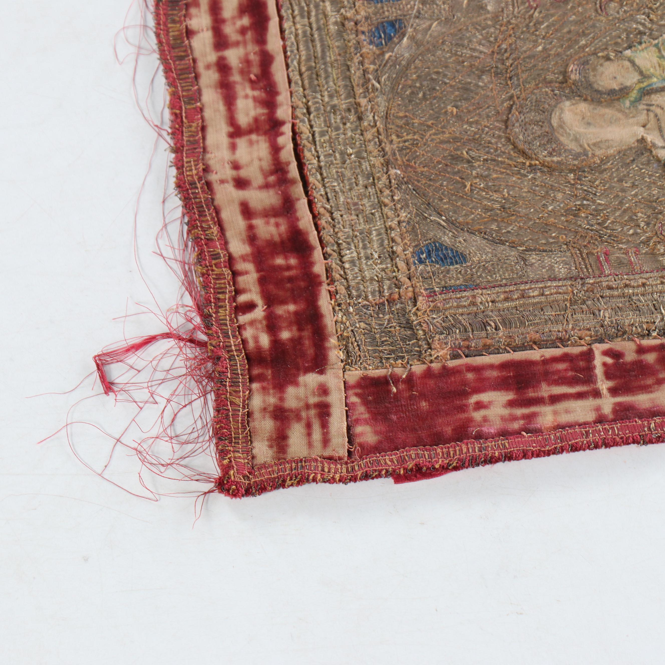 Antique Clerical Three-Panel Religious Goldwork Orphrey Band, 17th Century