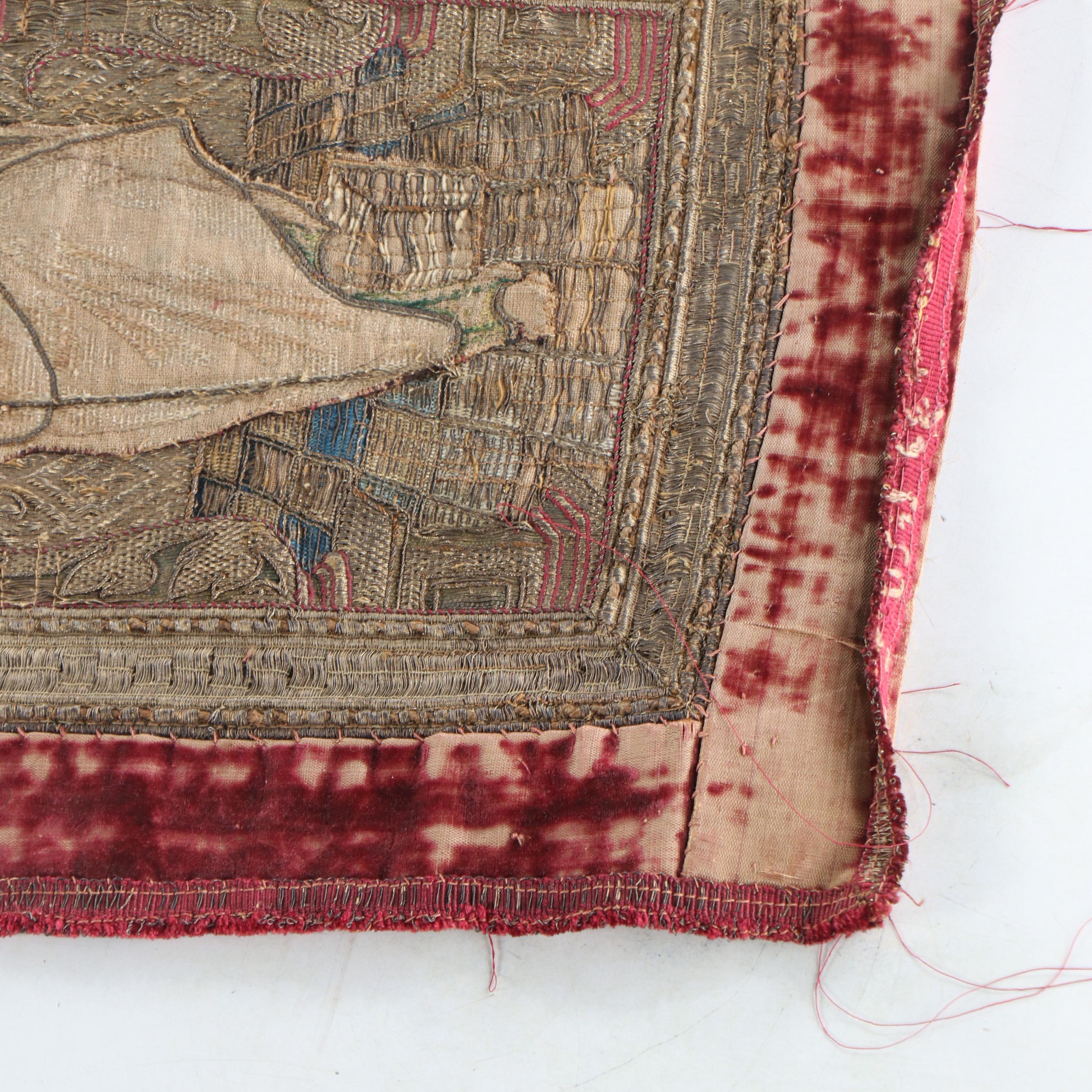 Antique Clerical Three-Panel Religious Goldwork Orphrey Band, 17th Century