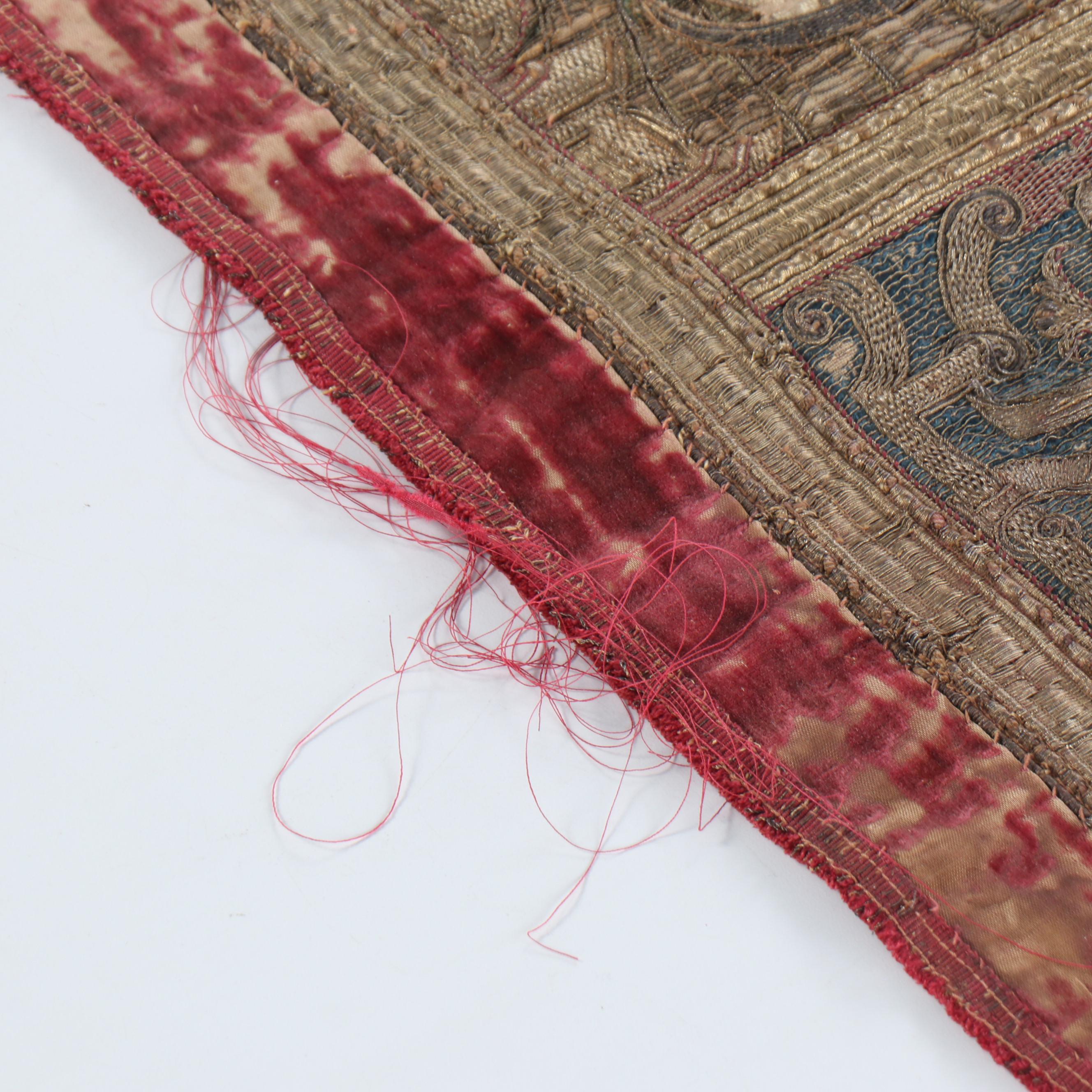 Antique Clerical Three-Panel Religious Goldwork Orphrey Band, 17th Century