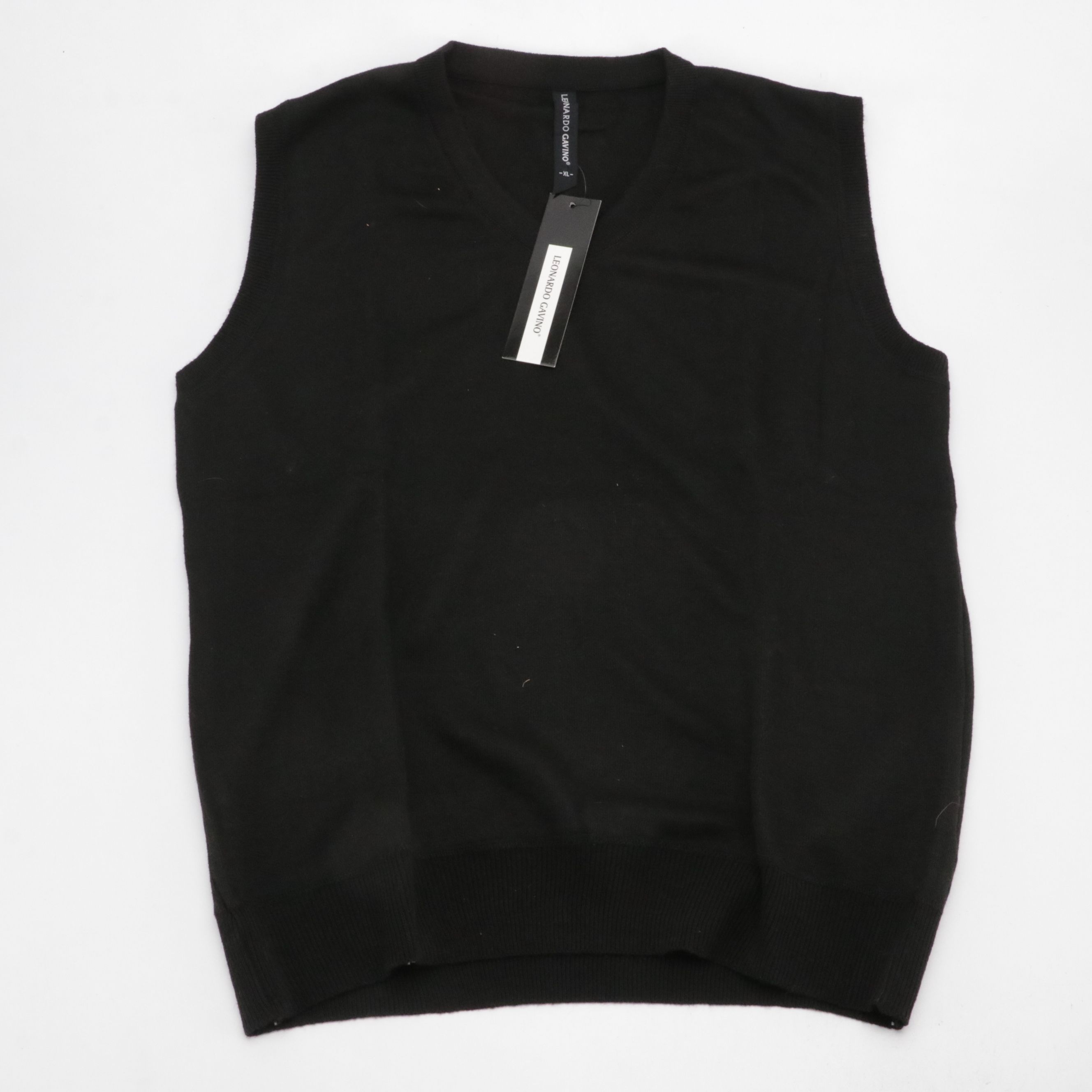 Men's Leonardo Gavino Black Cotton Knit Sweater Vest, With Tag