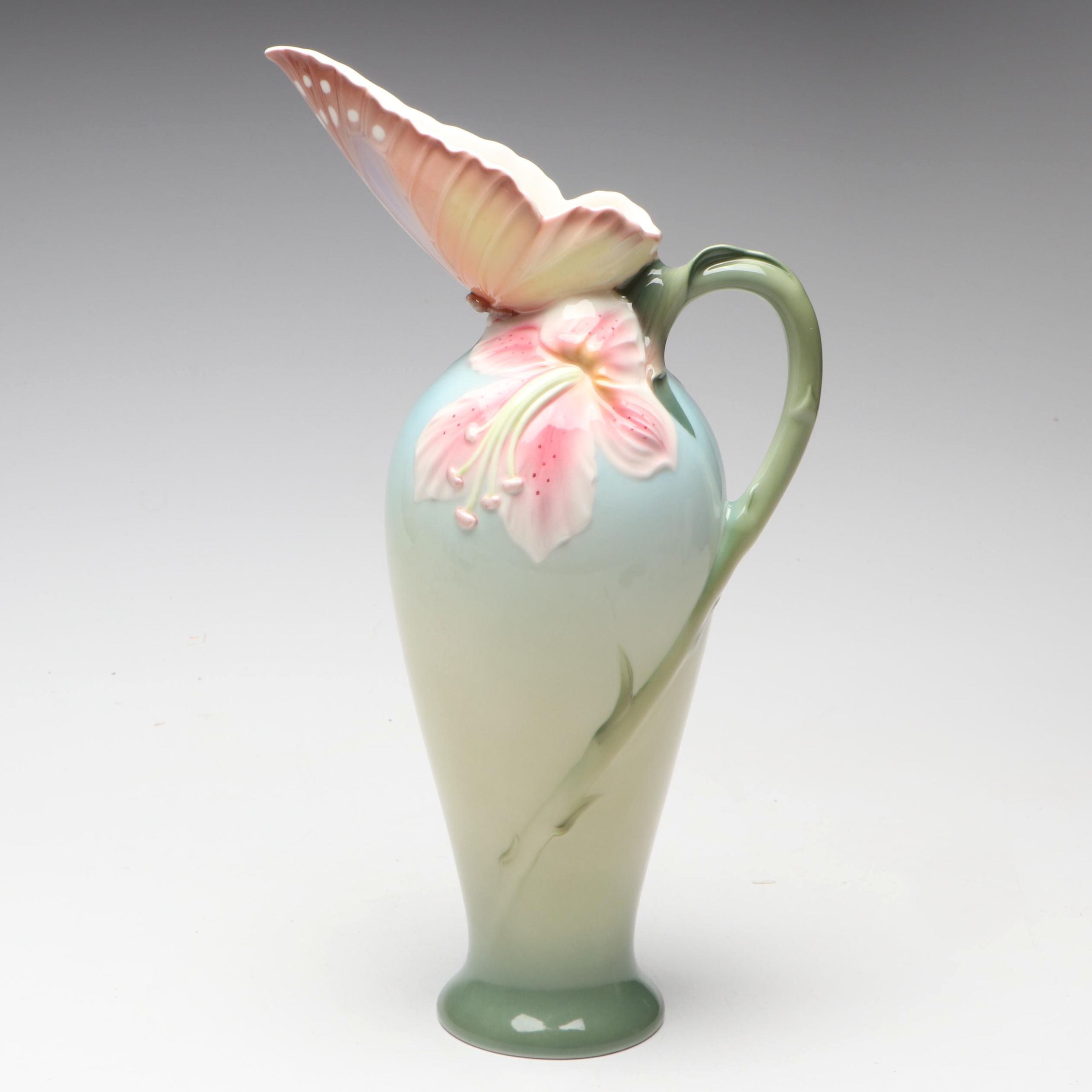 Jen Woo for Franz Collection "Butterfly Collecting Nectar" Porcelain Ewer