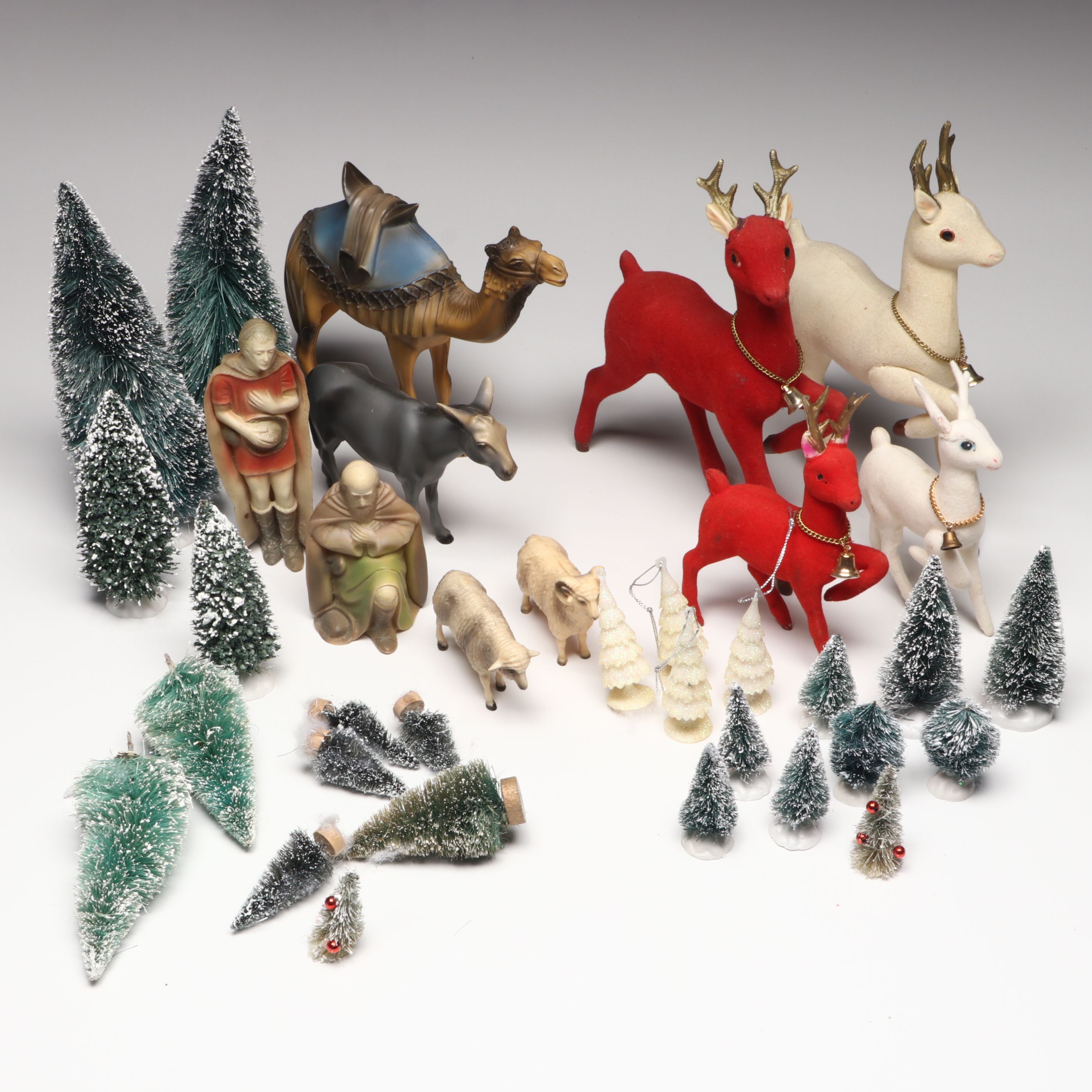 Japanese Christmas Deer with Nativity and Tree Figurines