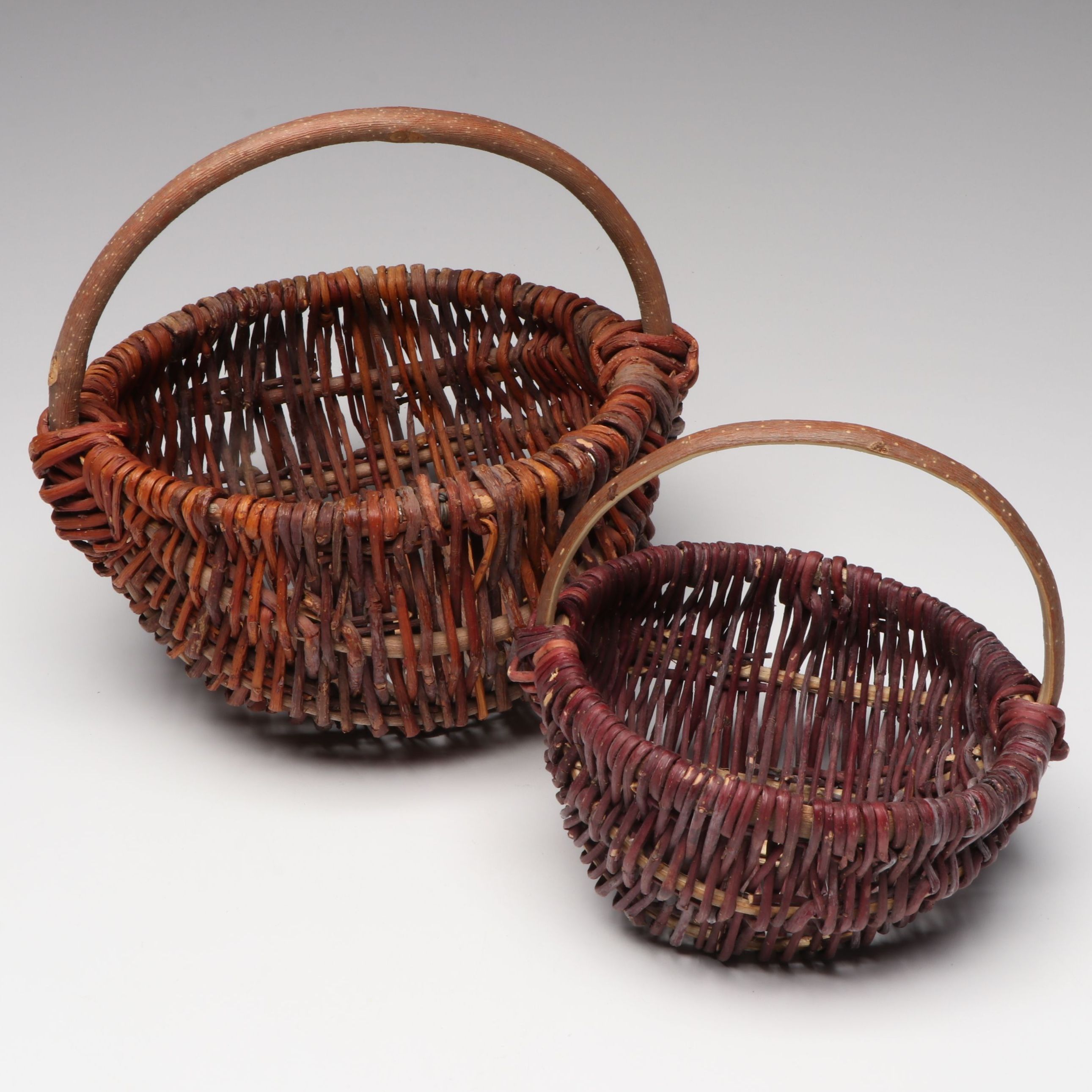 Northern Saskatchewan Cree Handwoven Red Willow Handled Baskets