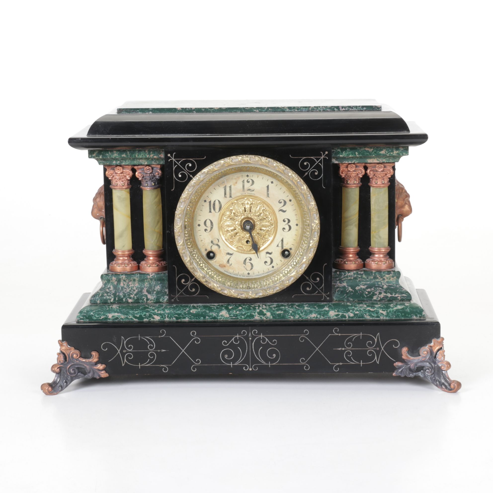 Seth Thomas Faux Marble Column 8 Day Mantel Clock