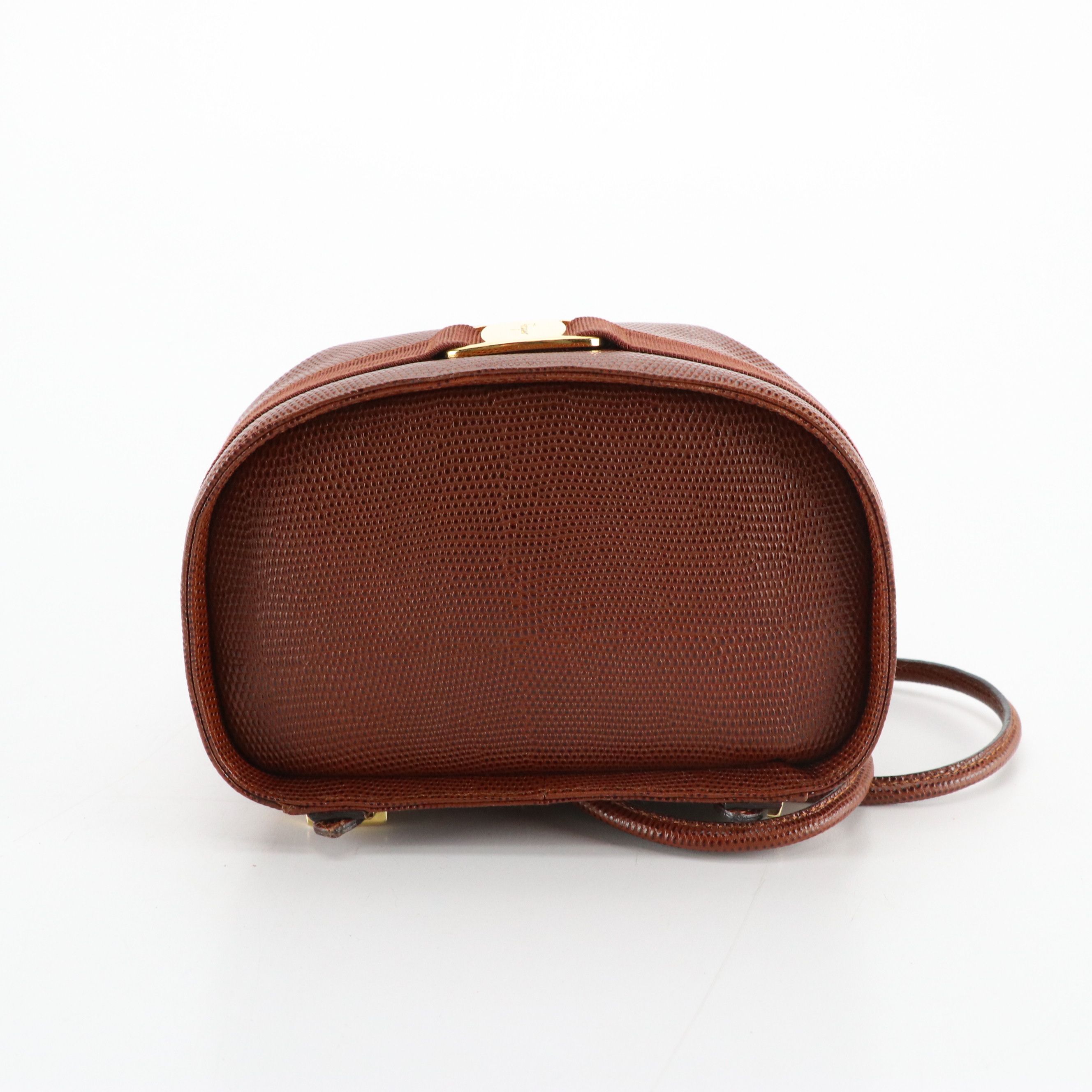 Salvatore Ferragamo Lizard Embossed Leather Mini Vara Drawstring Bucket Bag