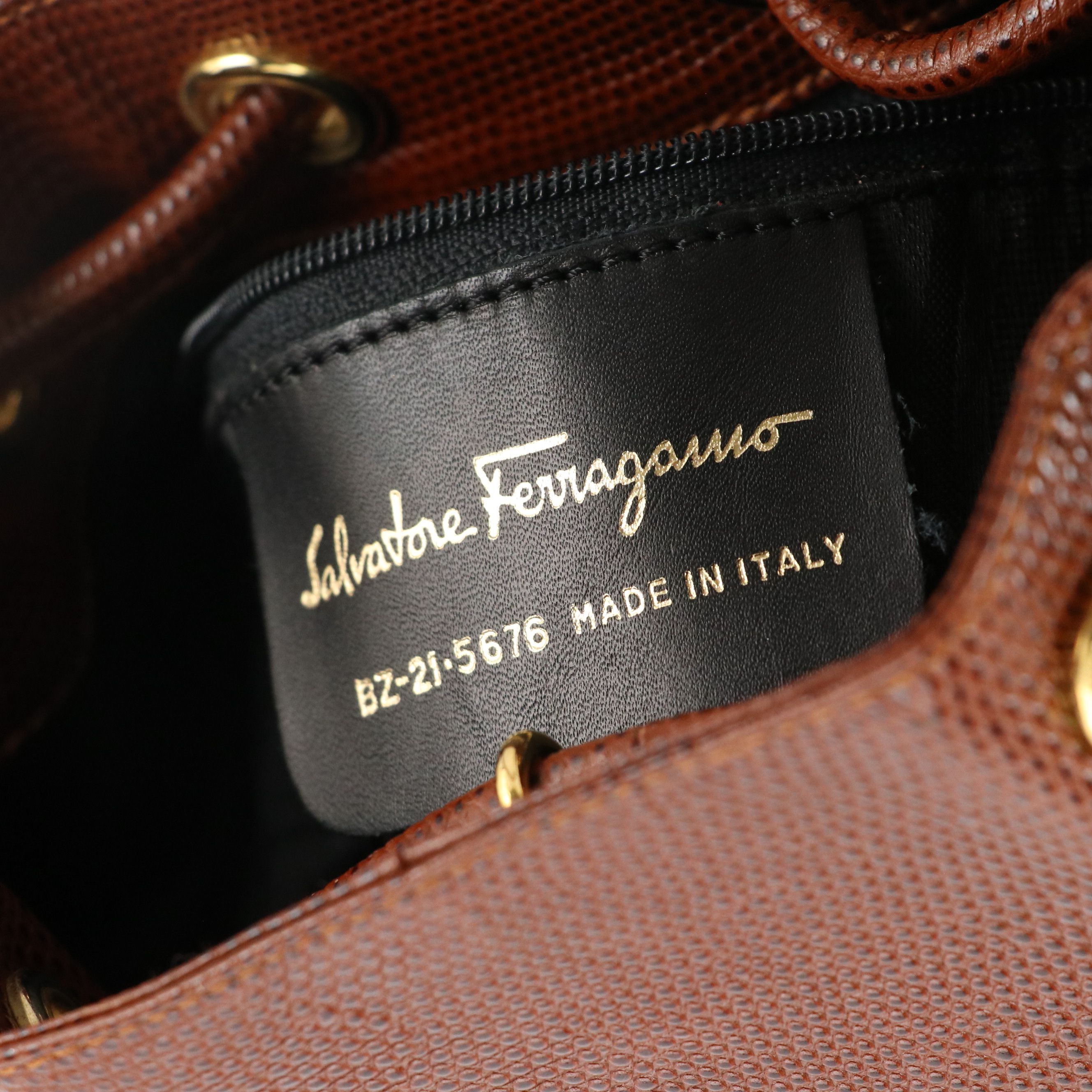 Salvatore Ferragamo Lizard Embossed Leather Mini Vara Drawstring Bucket Bag