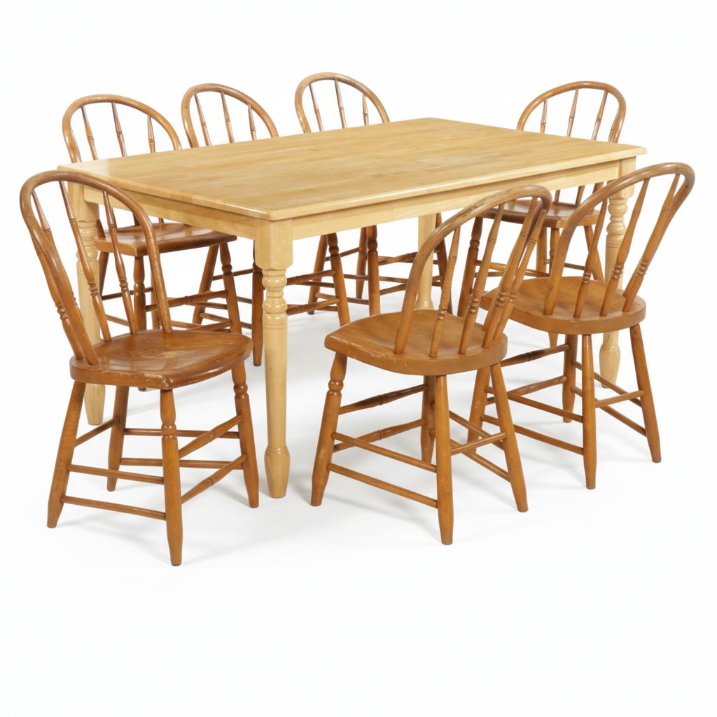 Wood Dining Table with Seven Arch-Back Chairs