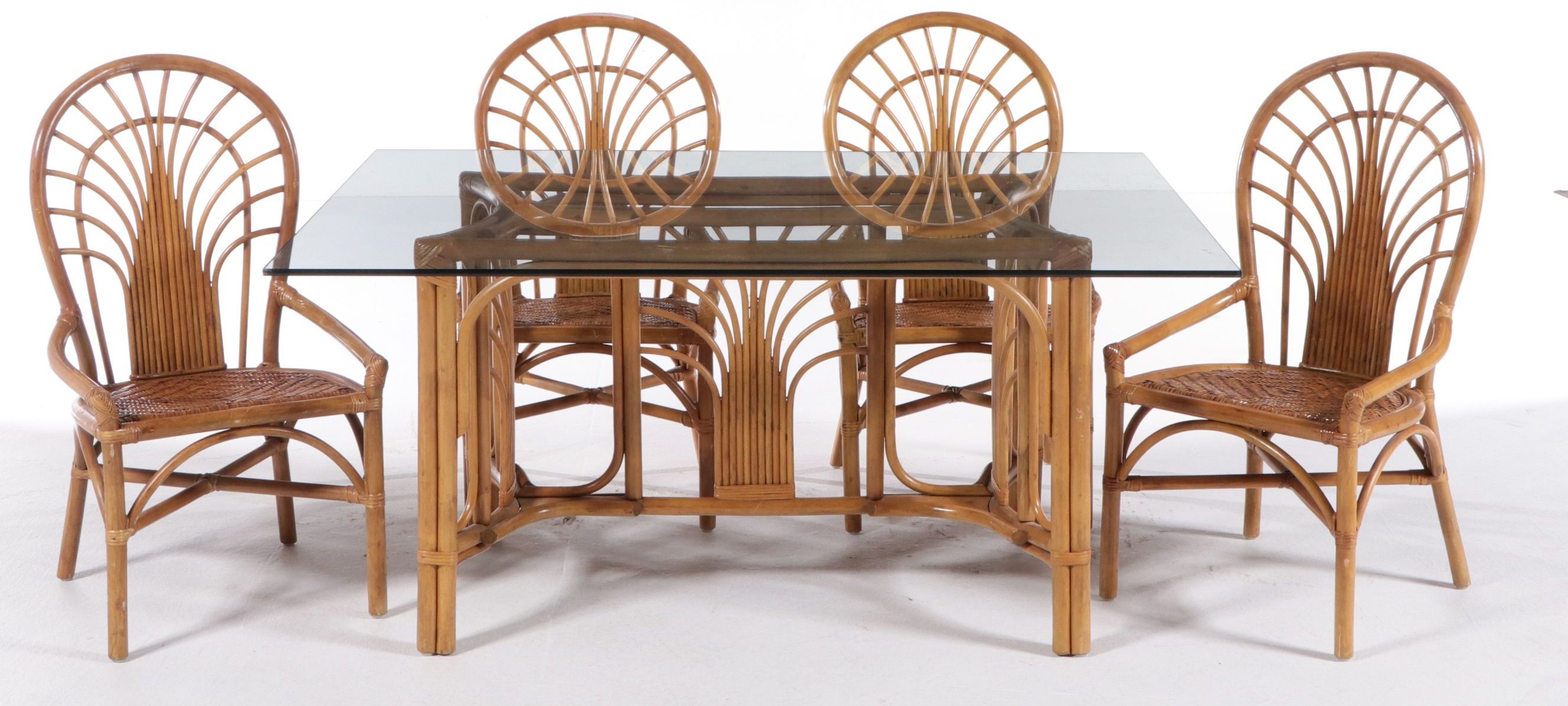 Five Piece Palm Beach Regency Style Bentwood and Rattan Dining Set