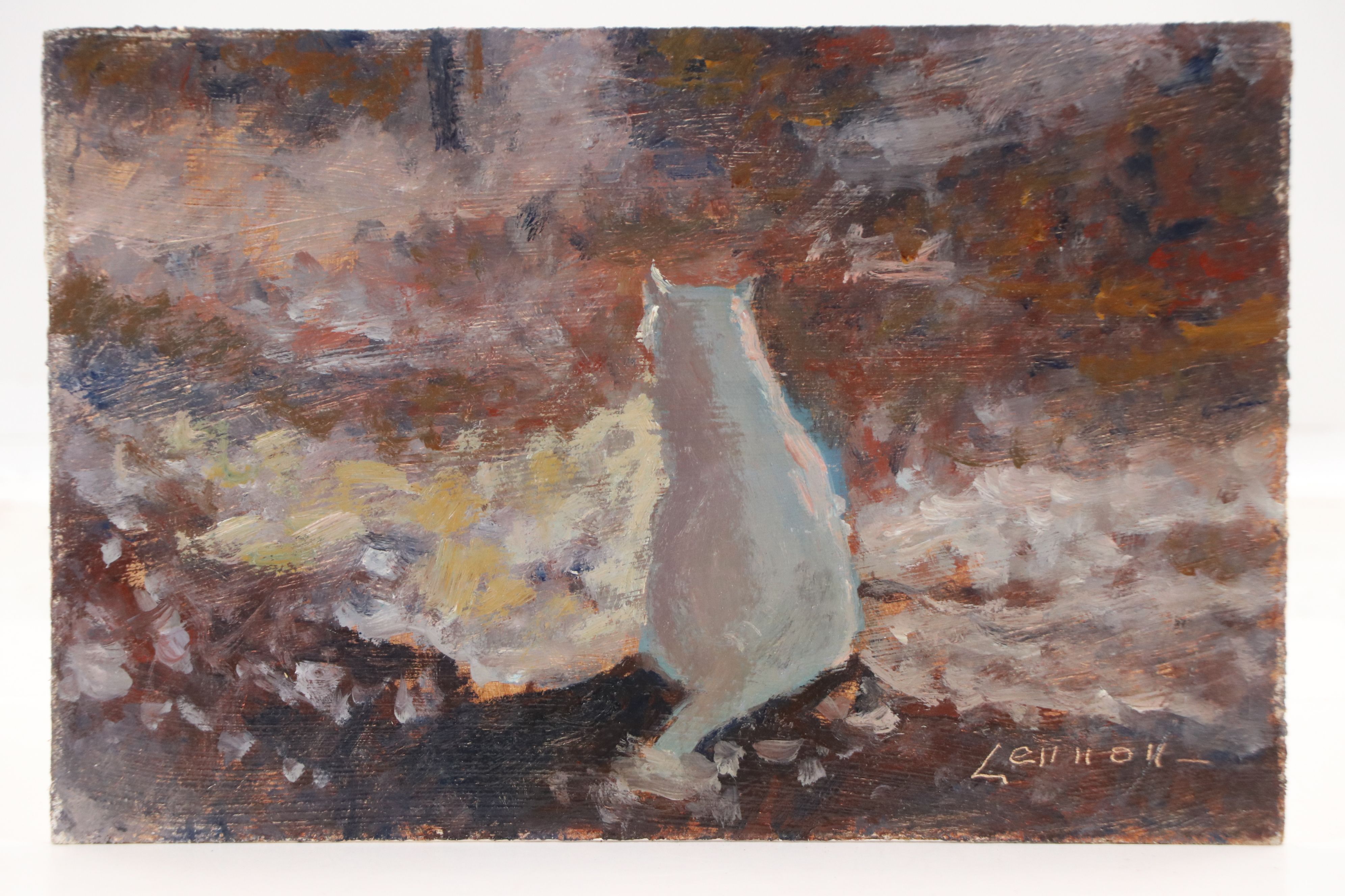 Bernard Lennon Oil Painting of Cat in Landscape, Mid to Late 20th Century