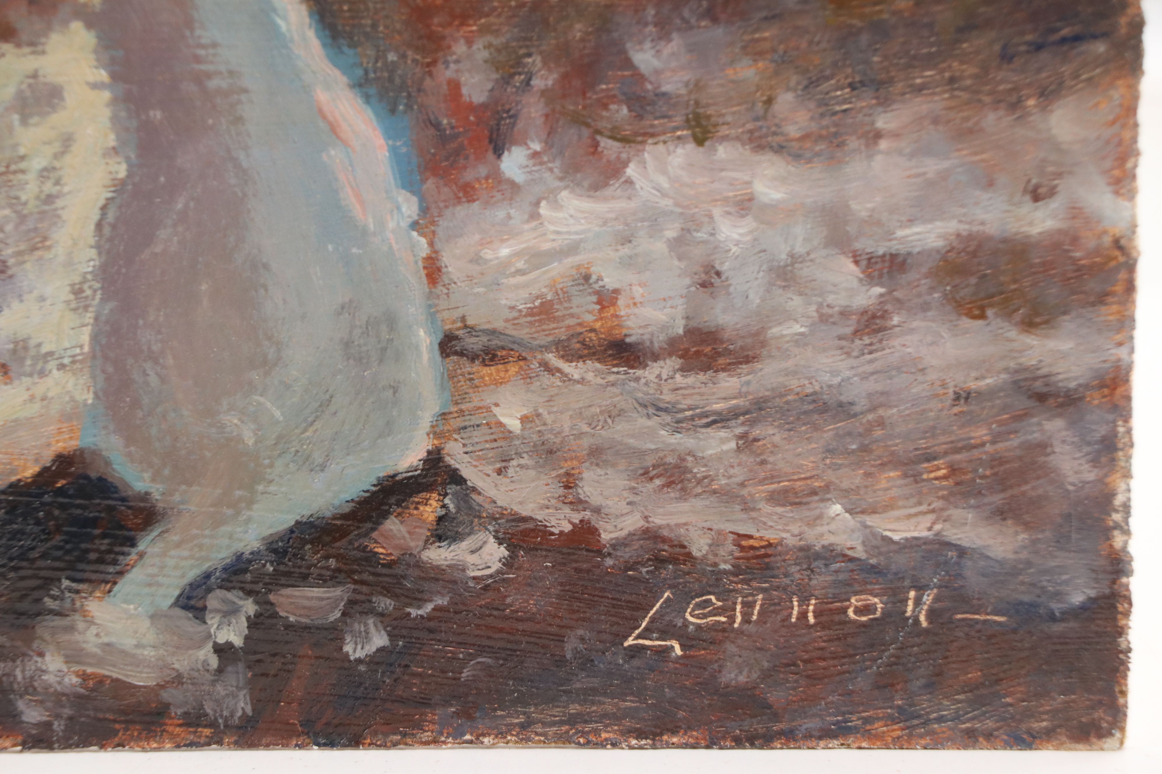 Bernard Lennon Oil Painting of Cat in Landscape, Mid to Late 20th Century