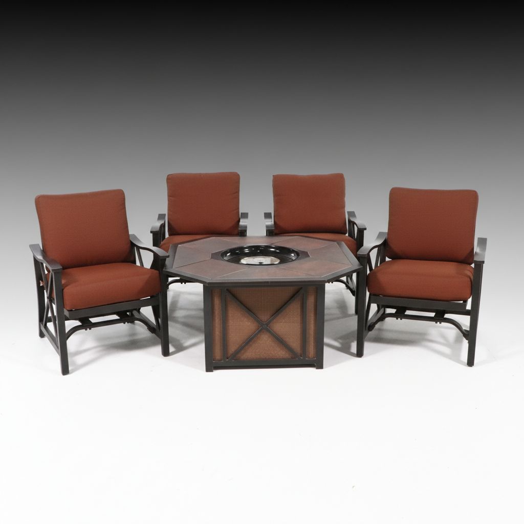 Contemporary Five-Piece Patio Lounge Set with Fire Pit Table