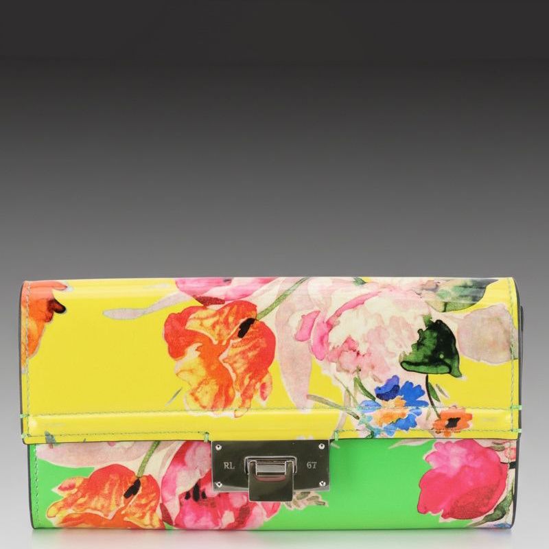Ralph Lauren Continental Flap Wallet in Floral Print Patent Leather