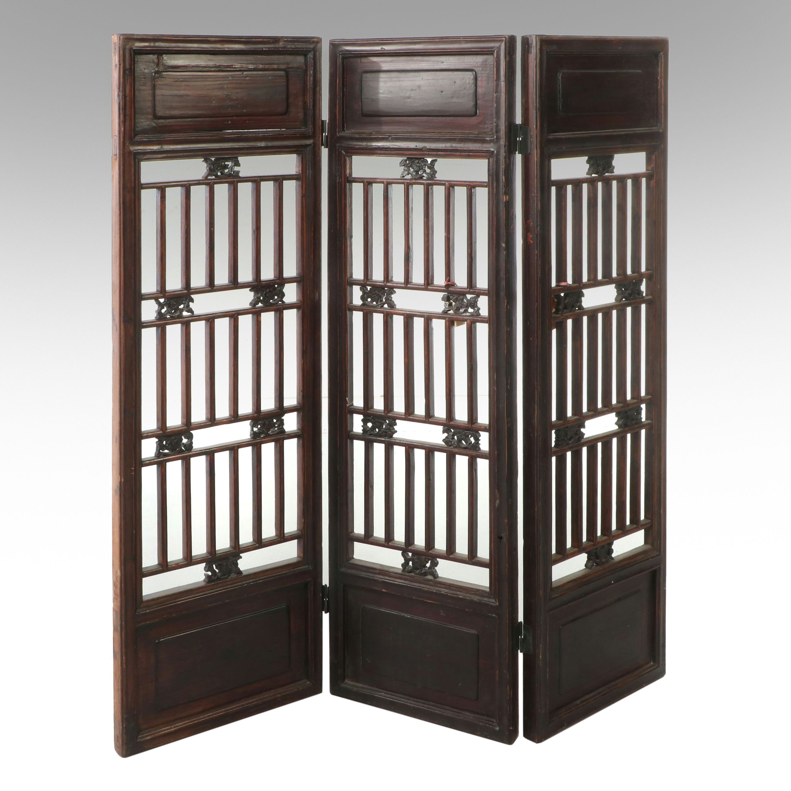 Chinese Carved Wood Three-Panel Screen