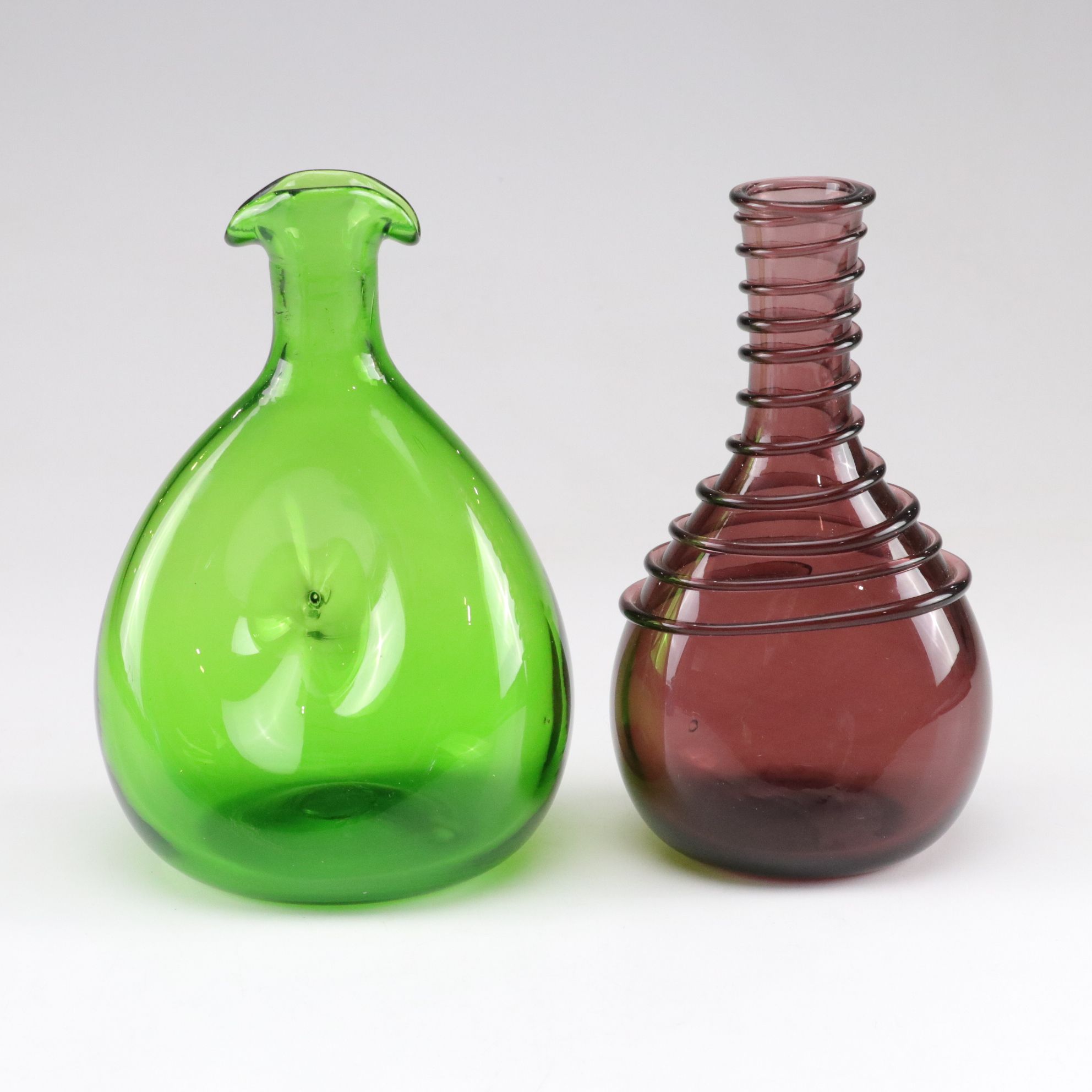 Amethyst Spiral Neck Vase, Lime Green Donut Glass Decanter, Crackle Glass & More